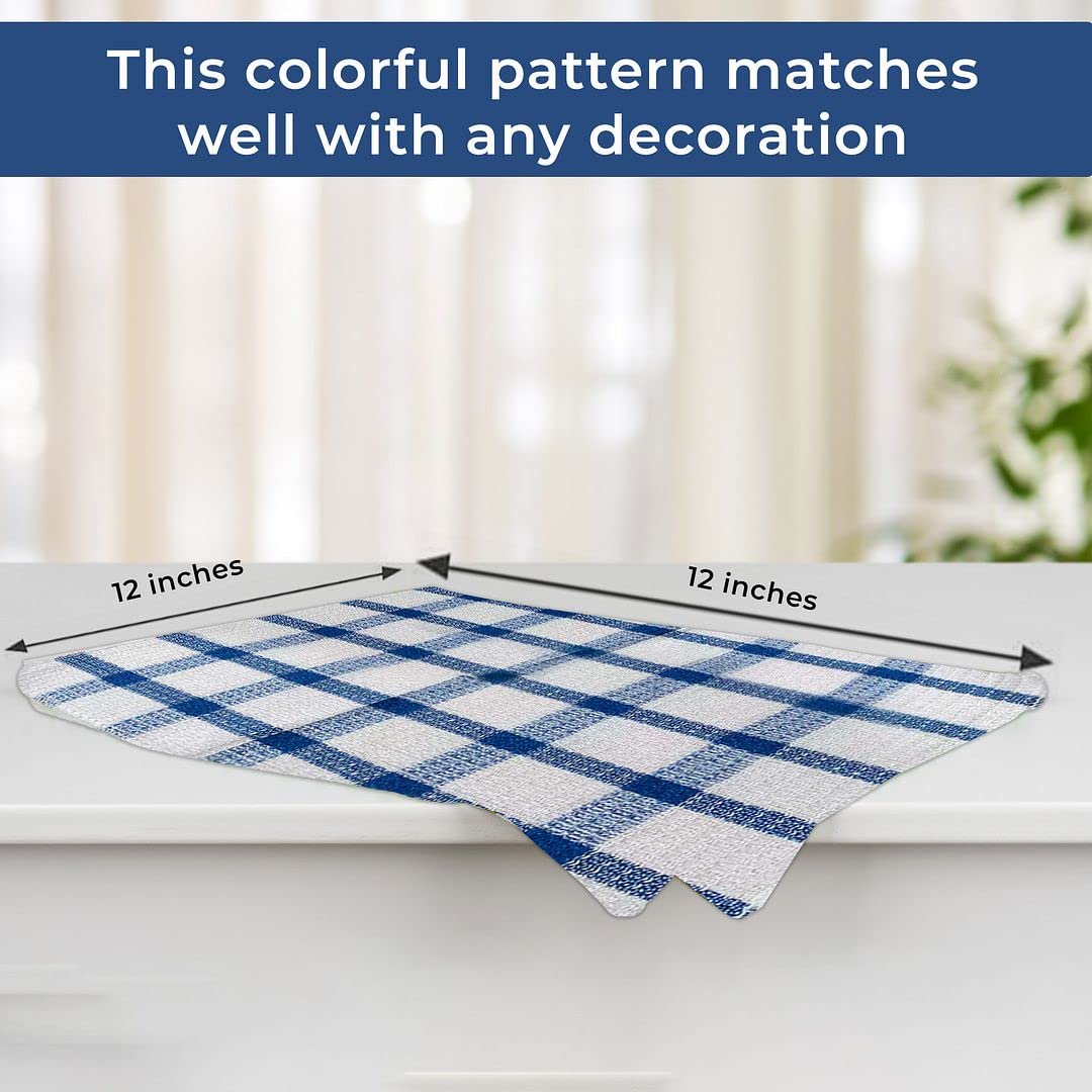 Shop LC Kitchen Towels Dish Cloths | Set of 24 | 100% Cotton | 12 x 12 Inches | Checkered Pattern Blue Dish Towels Scrubbing Clothes Cleaning Rags Kitchen Essentials Birthday Gifts - Image 6