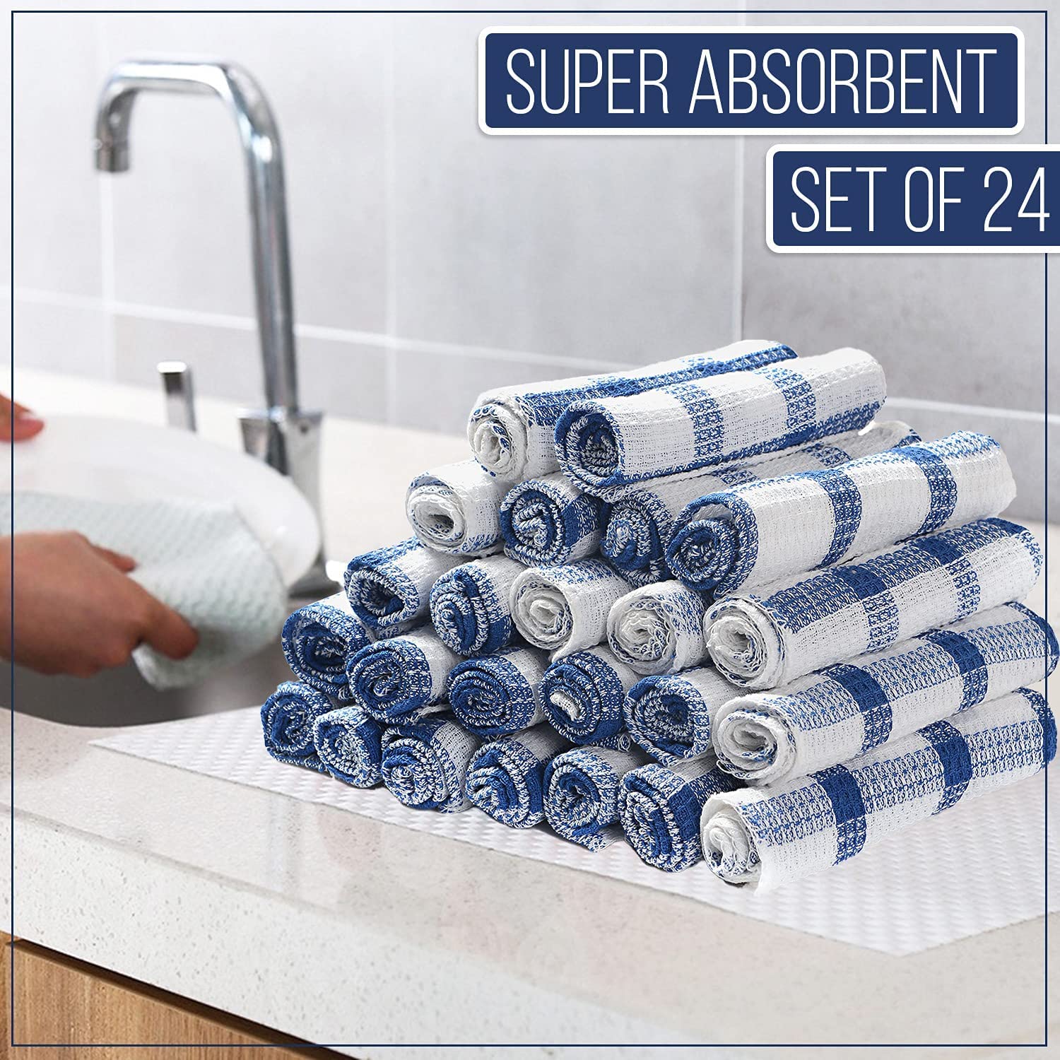Shop LC Kitchen Towels Dish Cloths | Set of 24 | 100% Cotton | 12 x 12 Inches | Checkered Pattern Blue Dish Towels Scrubbing Clothes Cleaning Rags Kitchen Essentials Birthday Gifts - Image 7