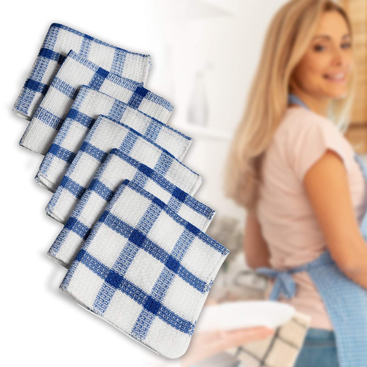 Shop LC Kitchen Towels Dish Cloths | Set of 24 | 100% Cotton | 12 x 12 Inches | Checkered Pattern Blue Dish Towels Scrubbing Clothes Cleaning Rags Kitchen Essentials Birthday Gifts - Image 8
