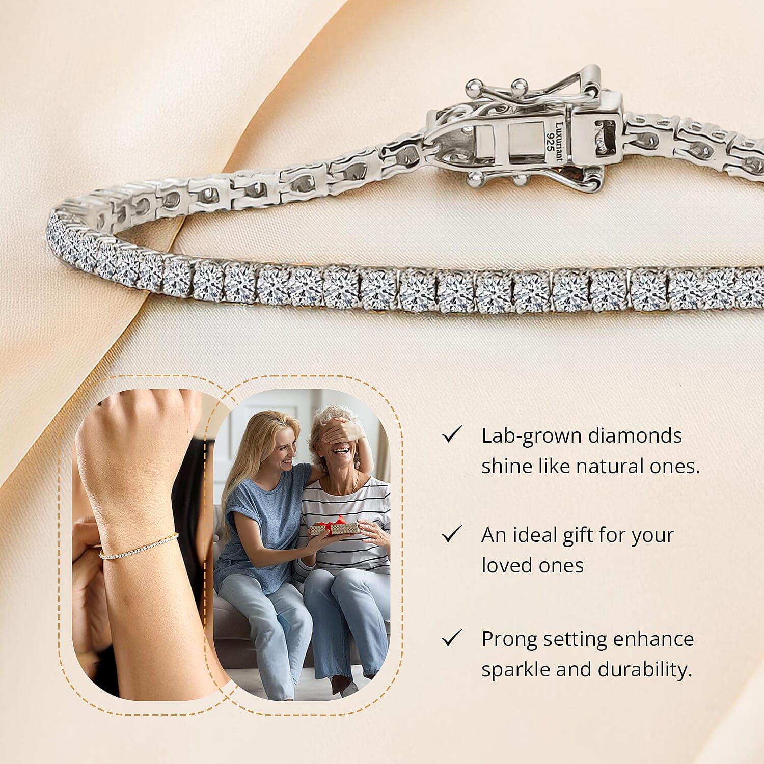 Shop LC Lab Grown White Diamond Round 925 Sterling Silver Rhodium Plated Tennis Bracelet for Women Jewelry Birthday Mothers Day Gifts Size 8" Ct 3 E-F Color VS Clarity - Image 2