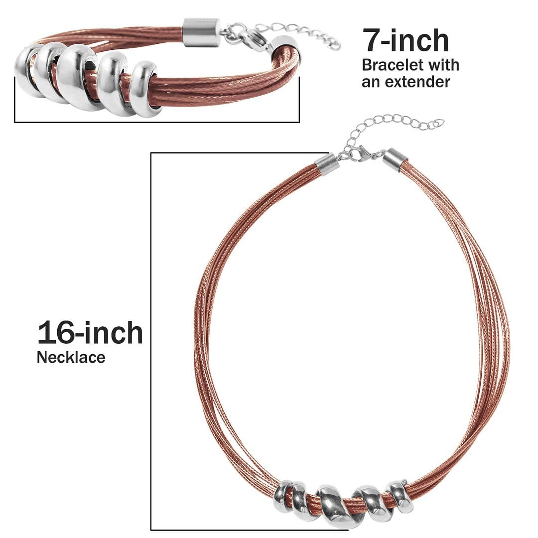 SHOP LC Leather Cord Choker Necklace for Women 16" & Cuff Bracelet 7" - Faux Boho Necklace Set Adjustable Lobster Claw Rope Jewelry Gifts - Image 4