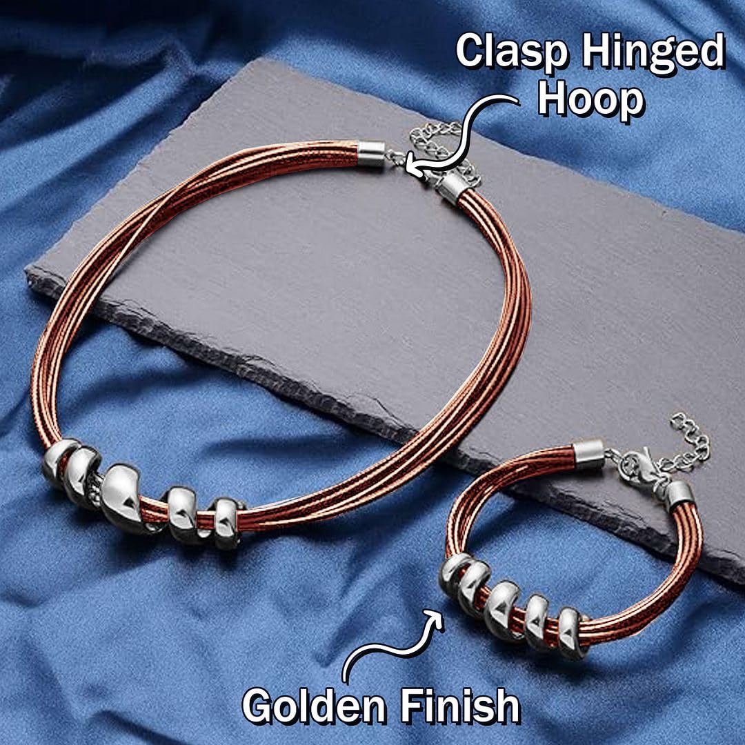 SHOP LC Leather Cord Choker Necklace for Women 16" & Cuff Bracelet 7" - Faux Boho Necklace Set Adjustable Lobster Claw Rope Jewelry Gifts - Image 5