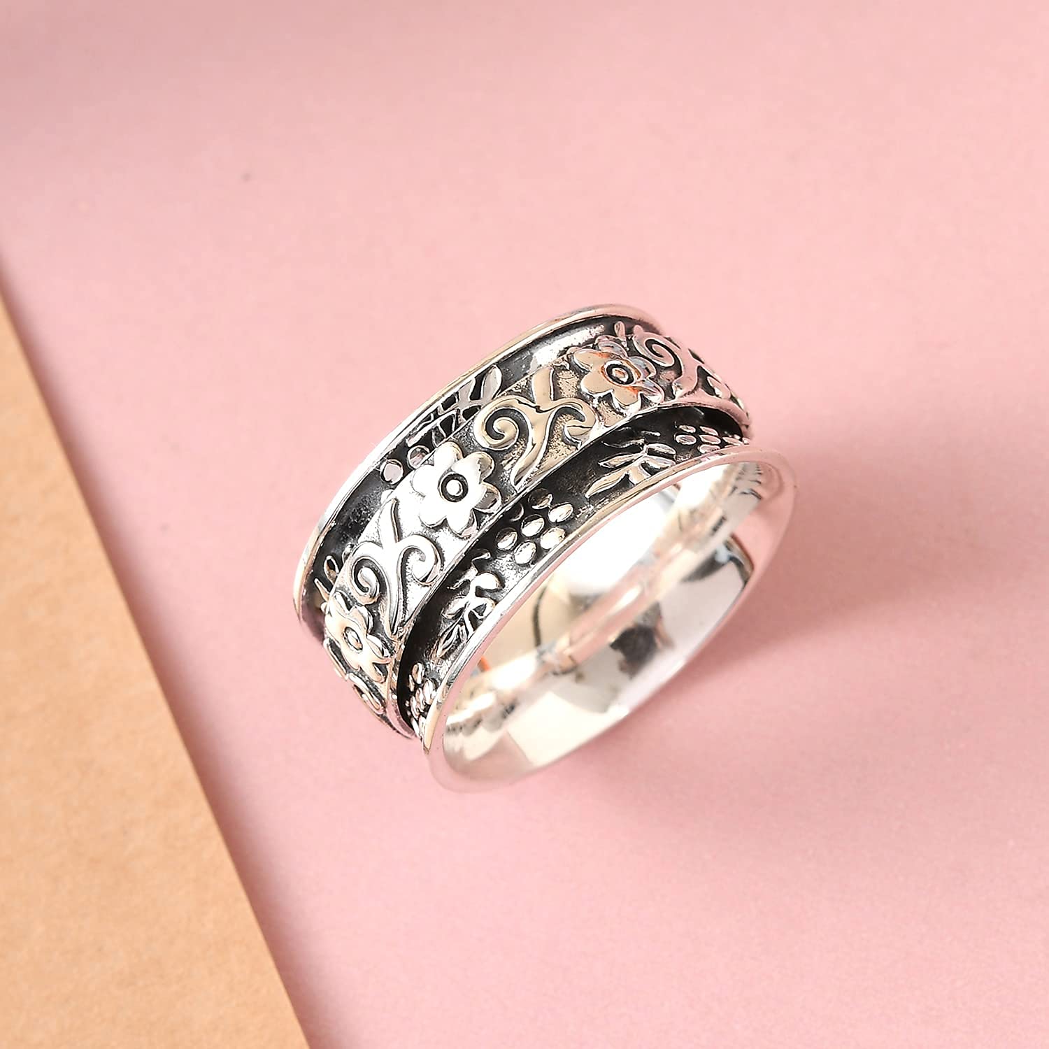 Shop LC Mens Womens Spinner Band Ring 925 Sterling Silver Statement Boho Handmade Jewelry Gifts Stress Relieving Size 10 - Image 3