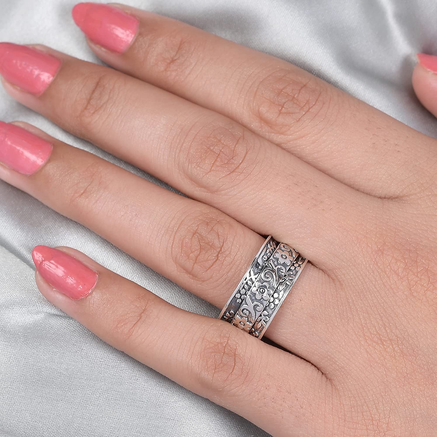 Shop LC Mens Womens Spinner Band Ring 925 Sterling Silver Statement Boho Handmade Jewelry Gifts Stress Relieving Size 10 - Image 4