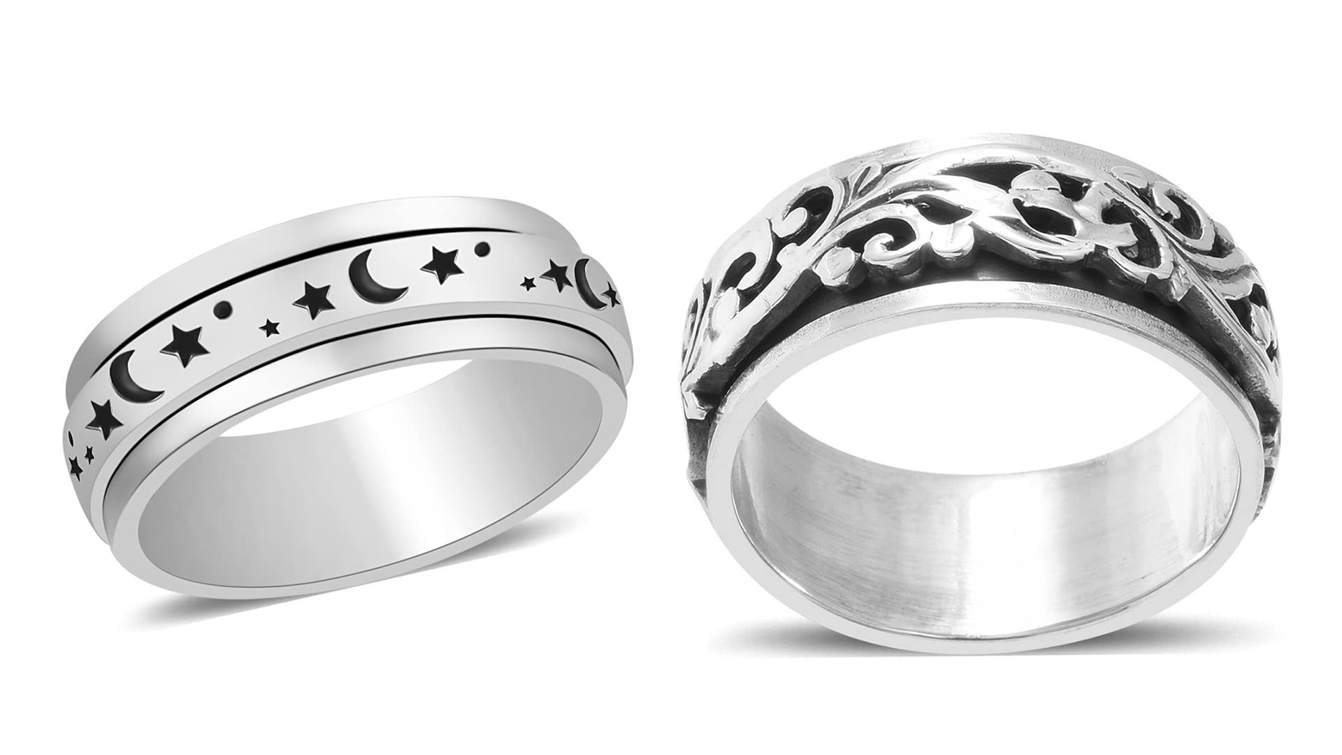 Shop LC Mens Womens Spinner Band Ring 925 Sterling Silver Statement Boho Handmade Stress Relieving Jewelry Gifts
