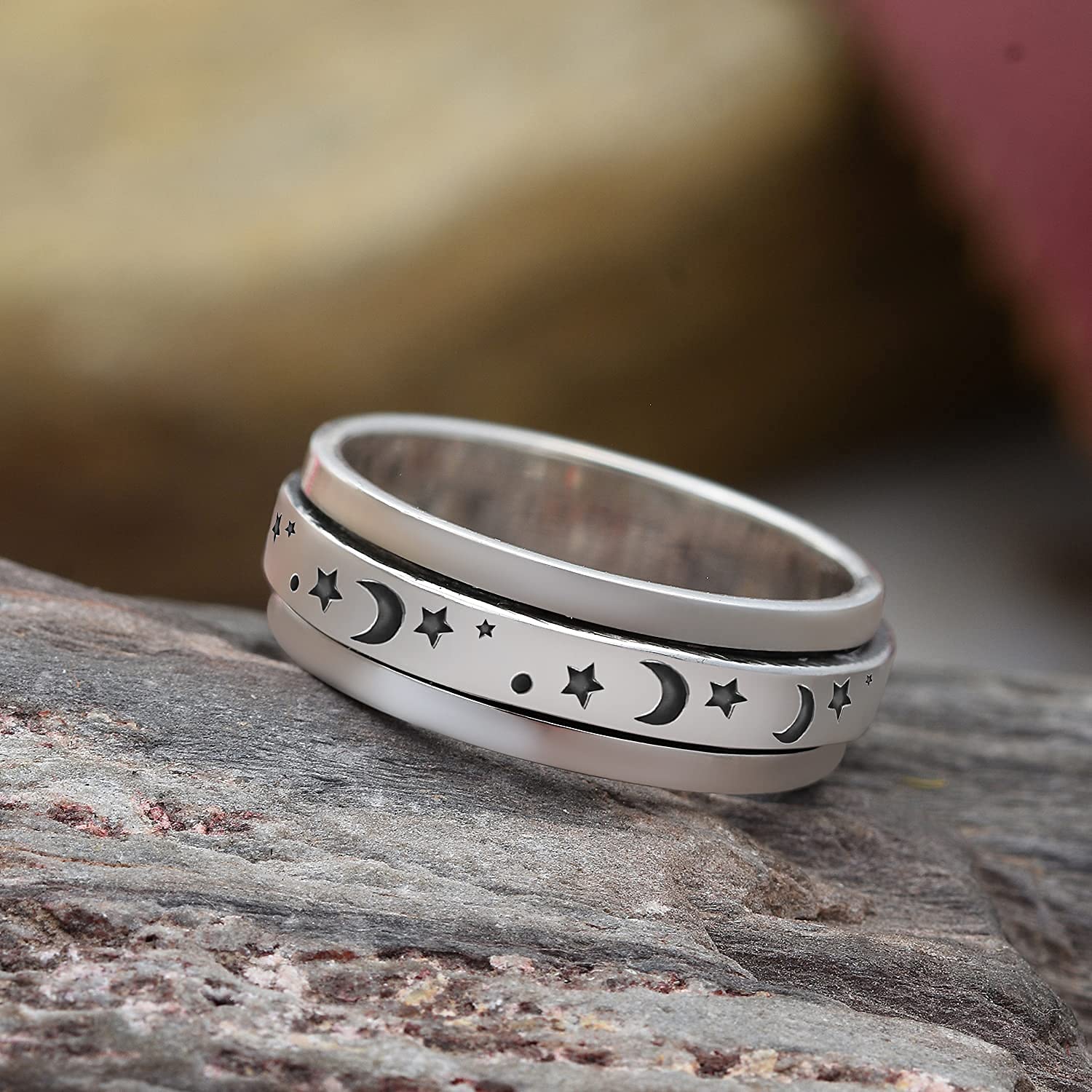 Shop LC Mens Womens Spinner Band Ring 925 Sterling Silver Statement Boho Handmade Stress Relieving Jewelry Gifts - Image 4