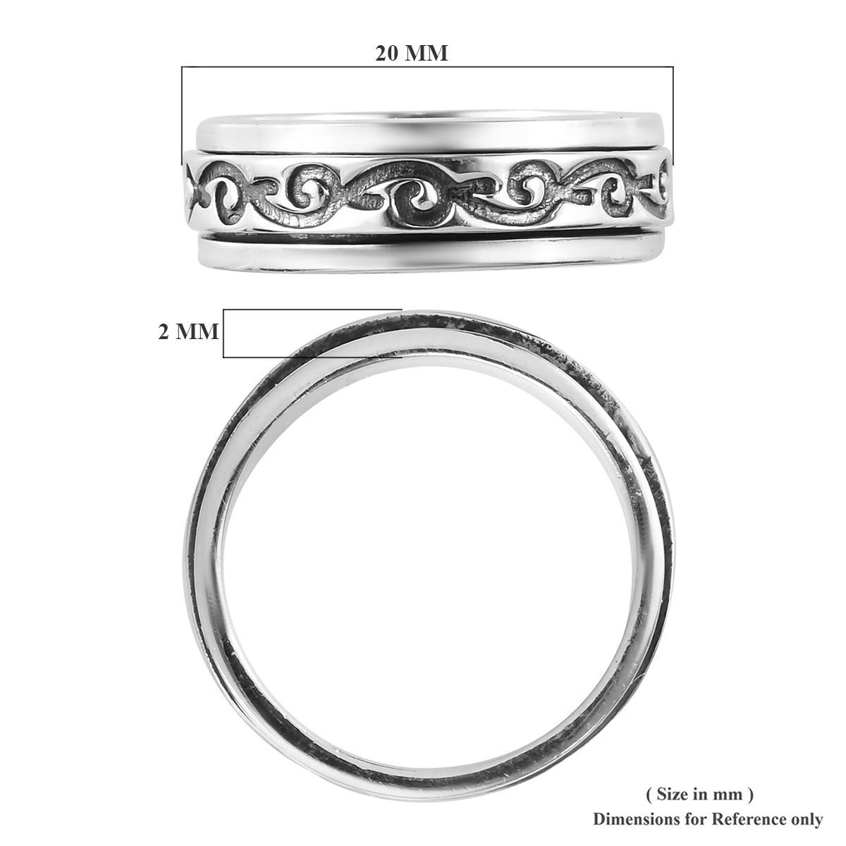 Shop LC Mens Womens Spinner Band Ring 925 Sterling Silver Statement Boho Handmade Jewelry Gifts Stress Relieving Size 10 - Image 8