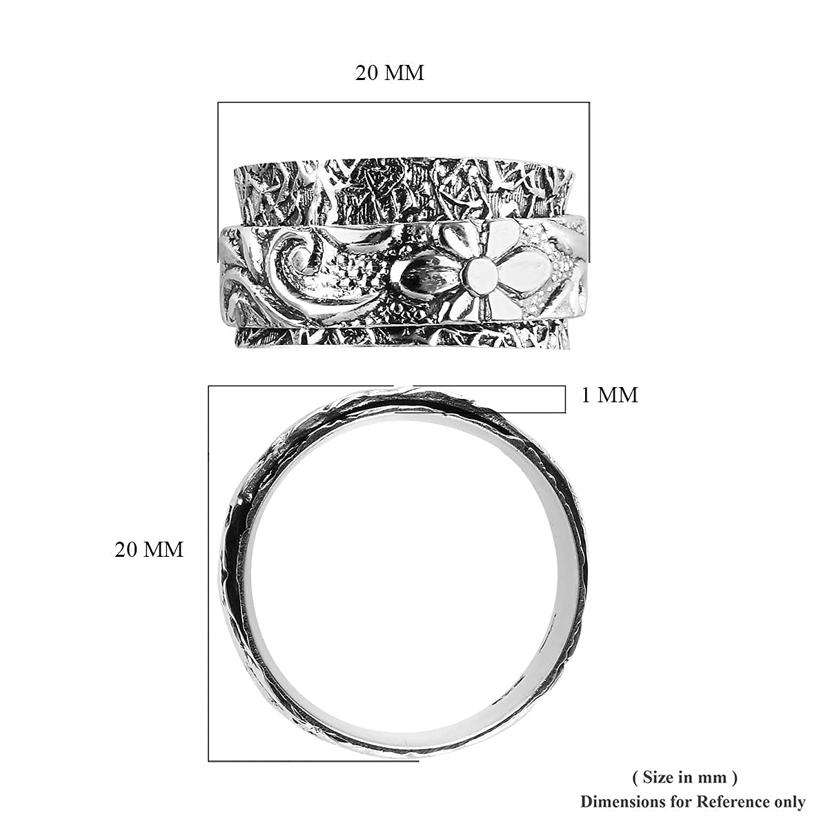Shop LC Mens Womens Spinner Band Ring 925 Sterling Silver Statement Boho Handmade Stress Relieving Jewelry Gifts - Image 8