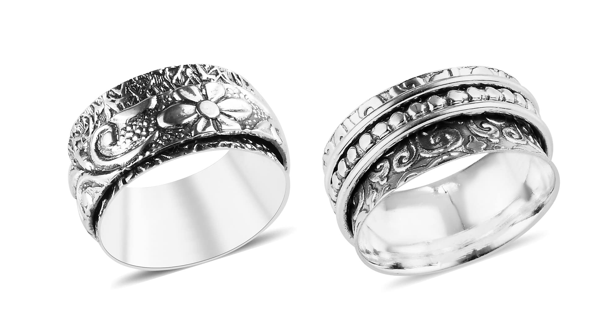 Shop LC Mens Womens Spinner Band Ring 925 Sterling Silver Statement Boho Handmade Stress Relieving Jewelry Gifts