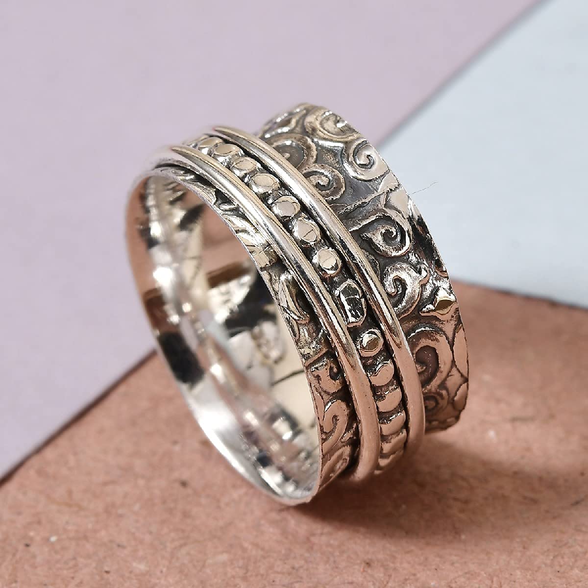 Shop LC Mens Womens Spinner Band Ring 925 Sterling Silver Statement Boho Handmade Stress Relieving Jewelry Gifts Size 10 - Image 7