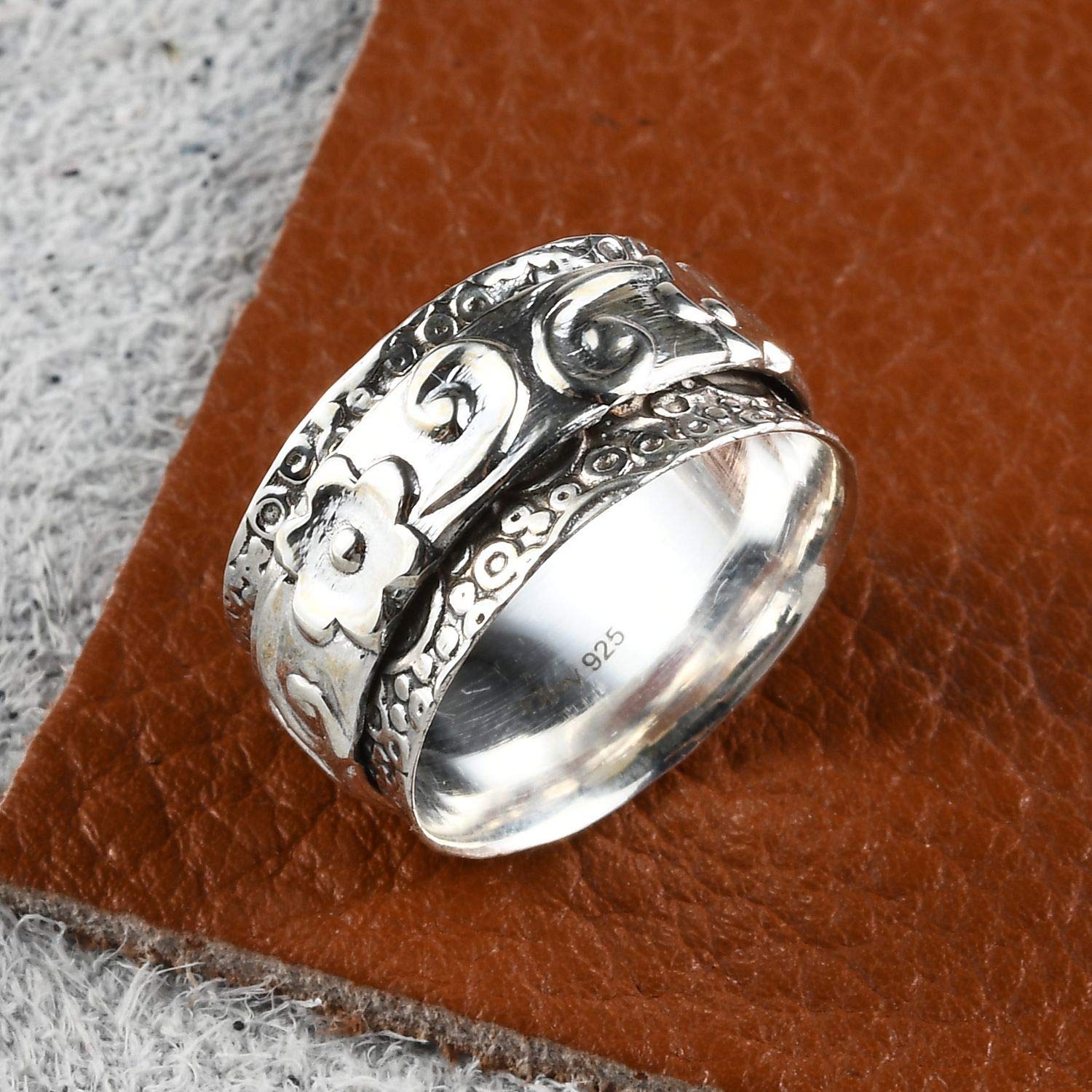 Shop LC Mens Womens Spinner Band Ring 925 Sterling Silver Statement Boho Handmade Stress Relieving Jewelry Gifts - Image 3