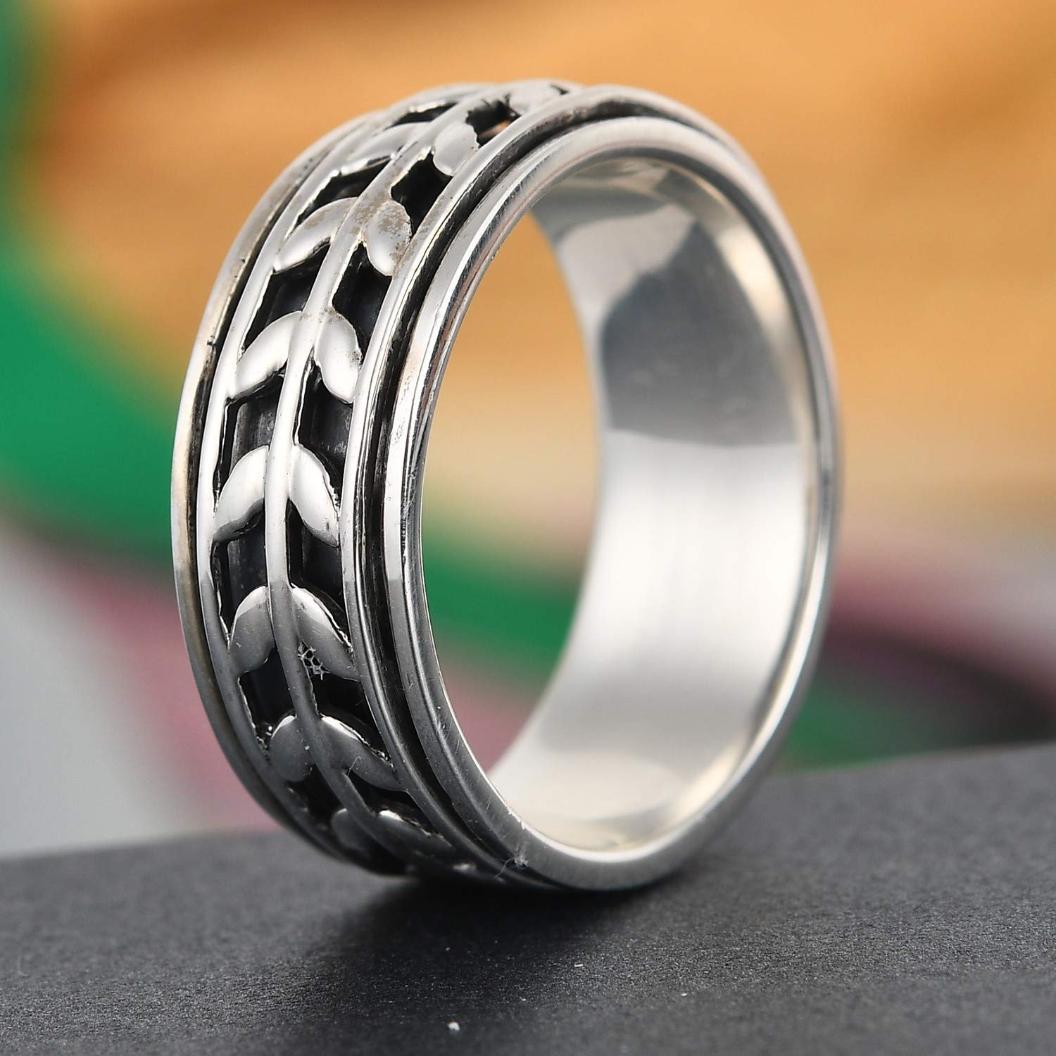Shop LC Mens Womens Spinner Band Ring 925 Sterling Silver Statement Boho Handmade Jewelry Gifts Stress Relieving Size 10 - Image 2