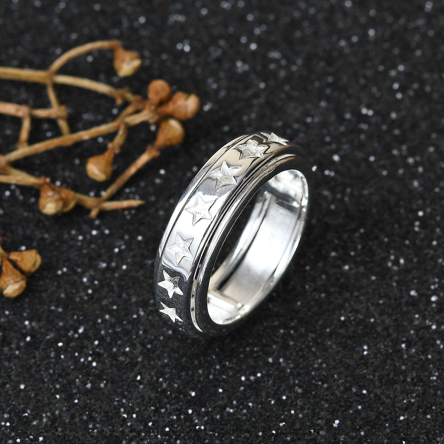 Shop LC Mens Womens Spinner Band Ring 925 Sterling Silver Statement Boho Handmade Stress Relieving Jewelry Gifts - Image 3