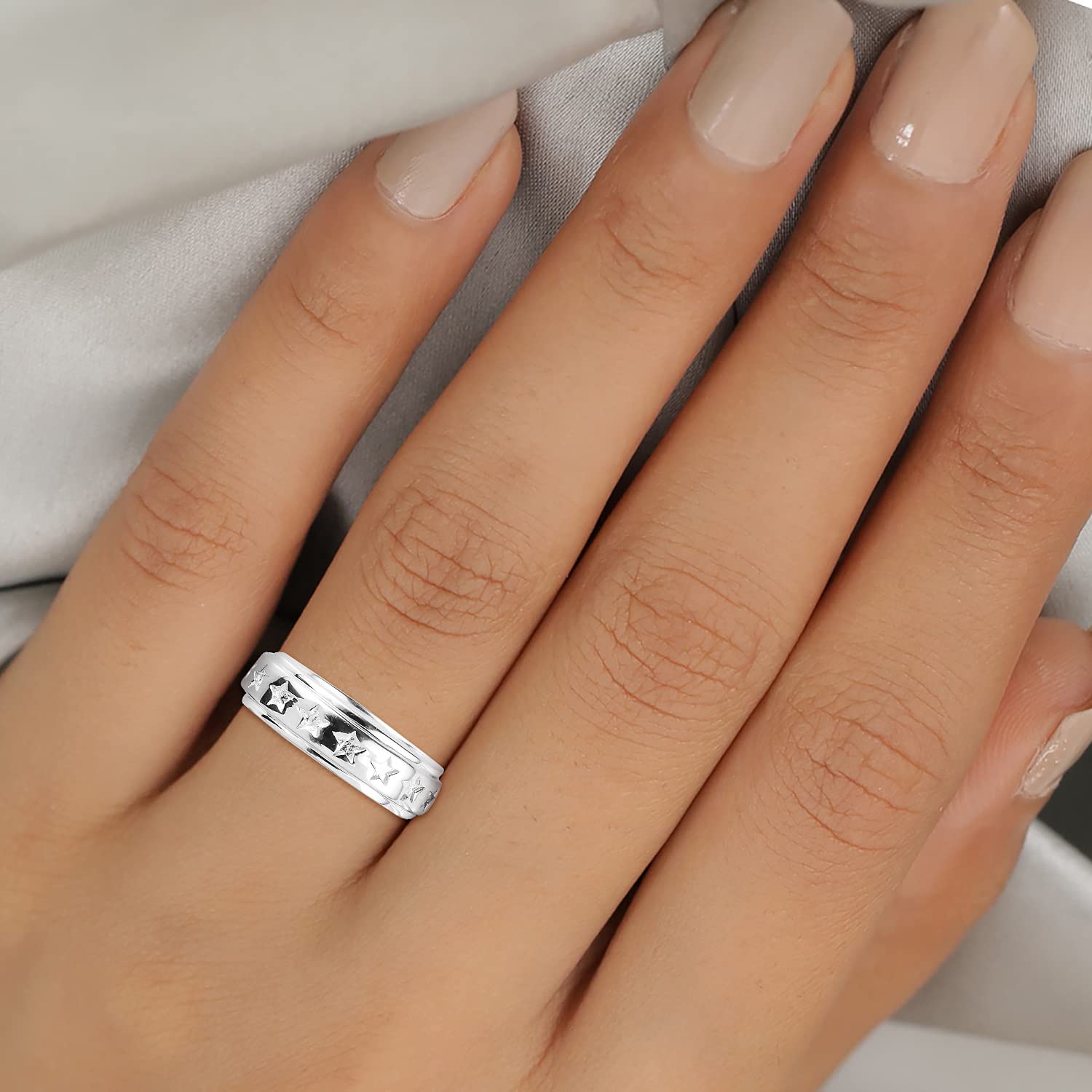 Shop LC Mens Womens Spinner Band Ring 925 Sterling Silver Statement Boho Handmade Stress Relieving Jewelry Gifts - Image 4