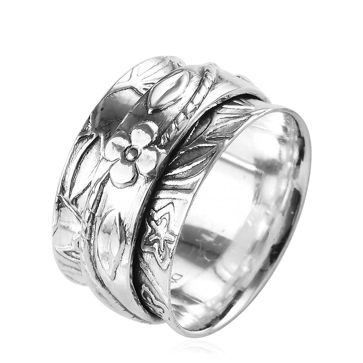 Shop LC Mens Womens Spinner Band Ring 925 Sterling Silver Statement Boho Handmade Stress Relieving Jewelry Gifts - Image 6