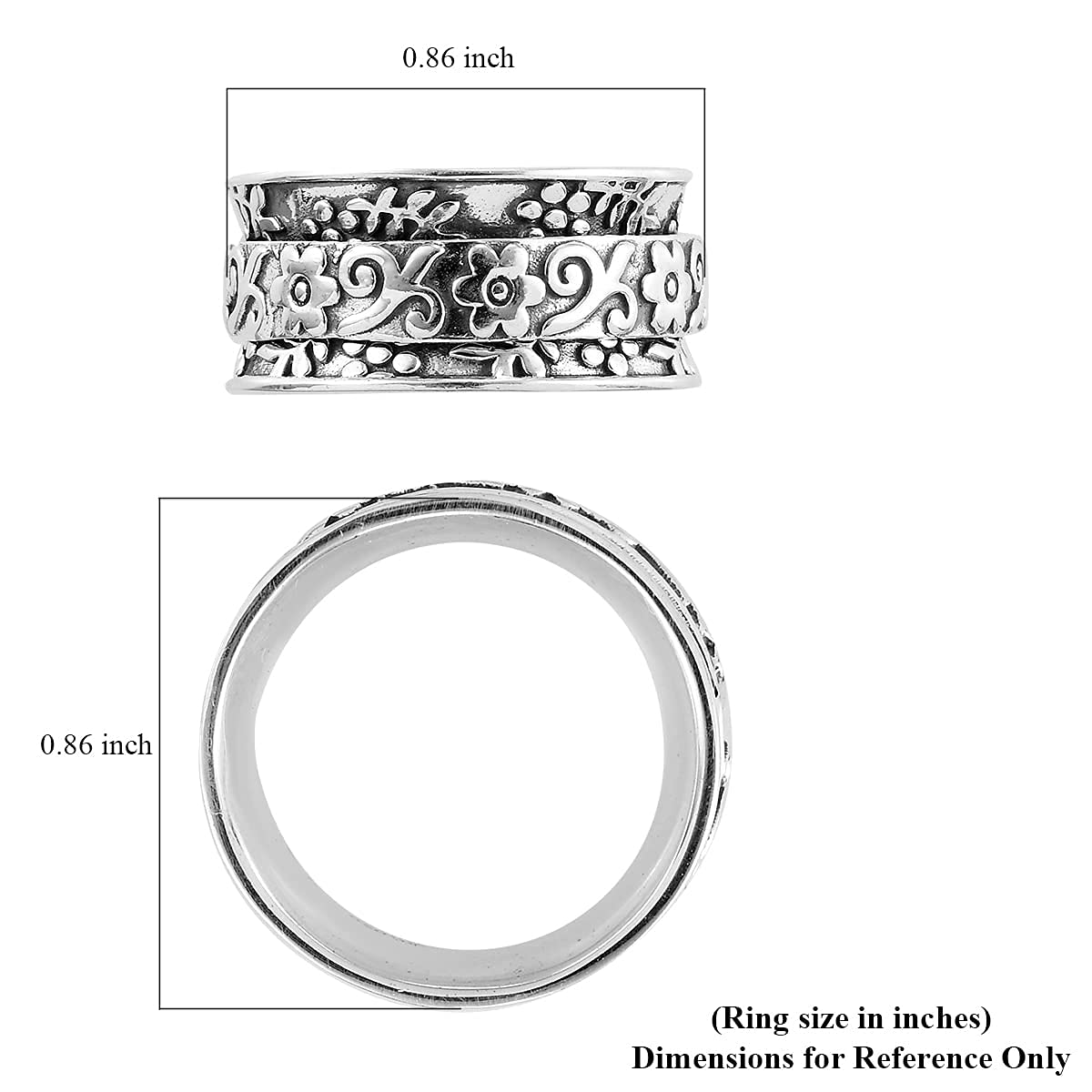 Shop LC Mens Womens Spinner Band Ring 925 Sterling Silver Statement Boho Handmade Stress Relieving Jewelry Gifts - Image 8