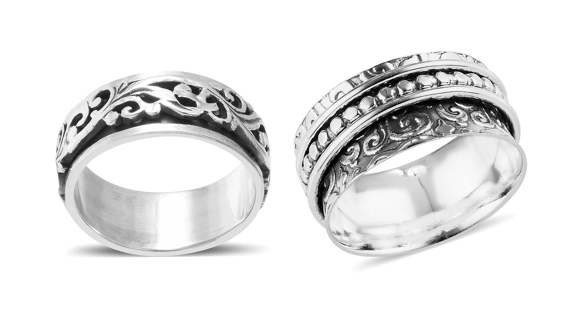 Shop LC Mens Womens Spinner Band Ring 925 Sterling Silver Statement Boho Handmade Stress Relieving Jewelry Gifts