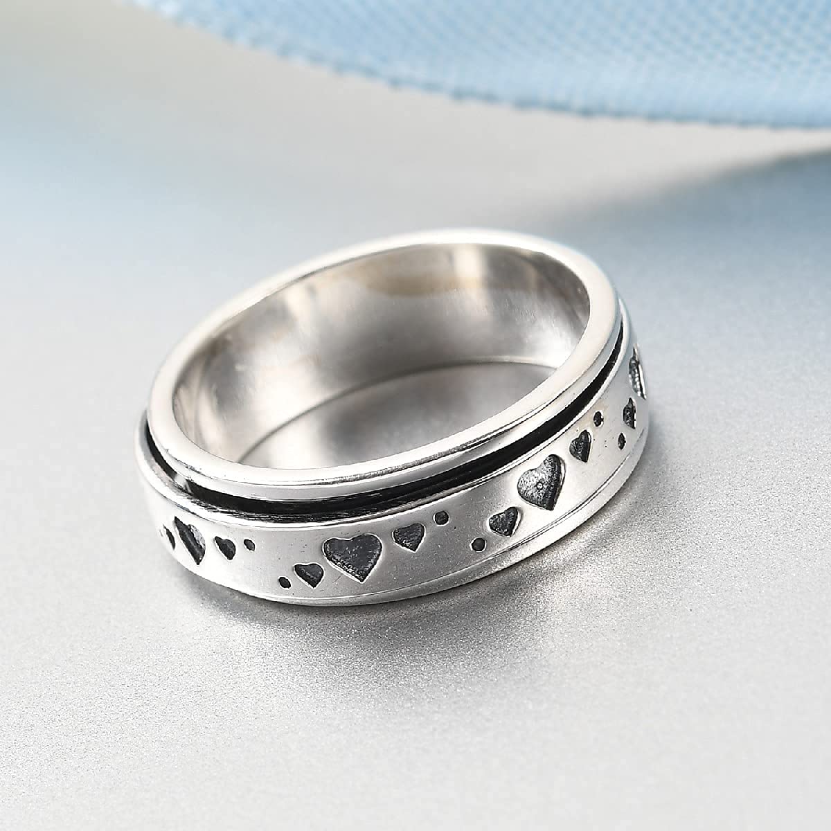 Shop LC Mens Womens Spinner Band Ring 925 Sterling Silver Statement Boho Handmade Jewelry Gifts Stress Relieving Size 10 - Image 2