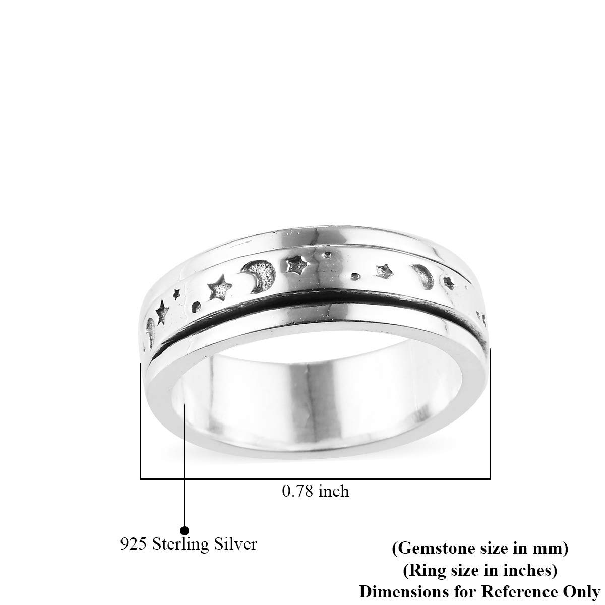 Shop LC Mens Womens Spinner Band Ring 925 Sterling Silver Statement Boho Handmade Stress Relieving Jewelry Gifts Size 7 - Image 8