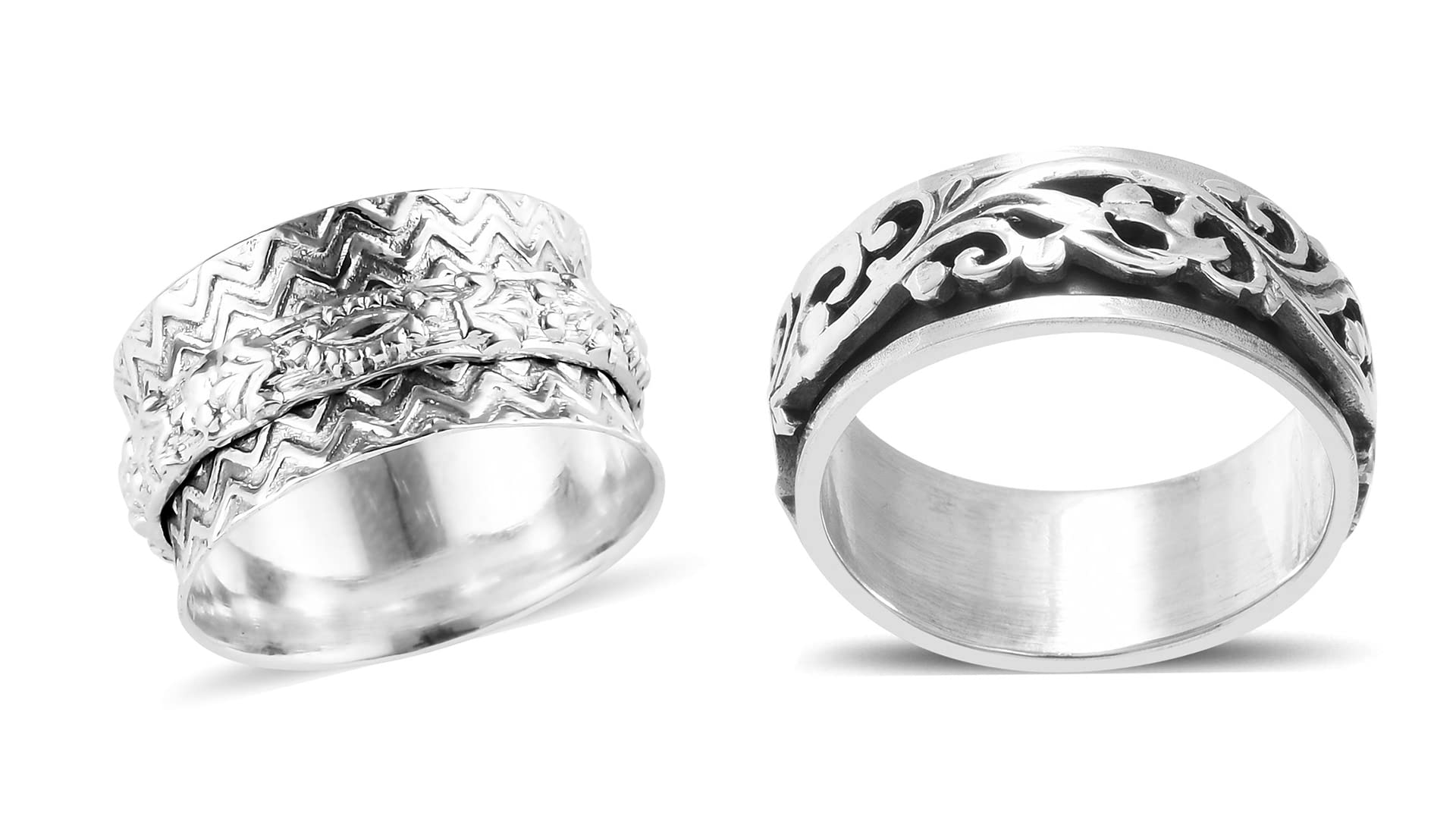 Shop LC Mens Womens Spinner Band Ring 925 Sterling Silver Statement Boho Handmade Stress Relieving Jewelry Gifts