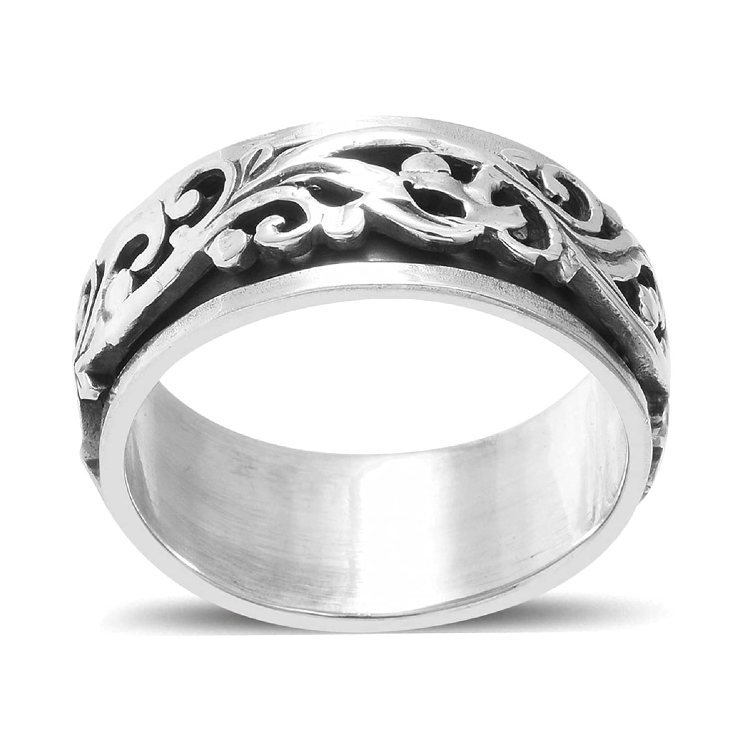 Shop LC Mens Womens Spinner Band Ring 925 Sterling Silver Statement Boho Handmade Stress Relieving Jewelry Gifts - Image 2