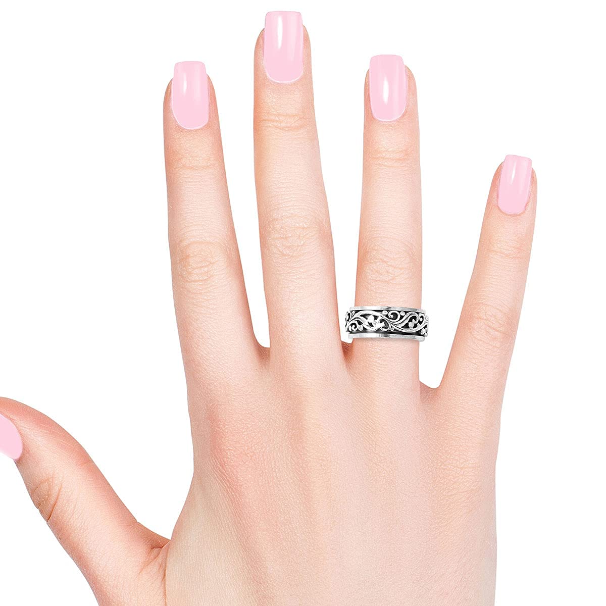 Shop LC Mens Womens Spinner Band Ring 925 Sterling Silver Statement Boho Handmade Jewelry Gifts Stress Relieving Size 10 - Image 3