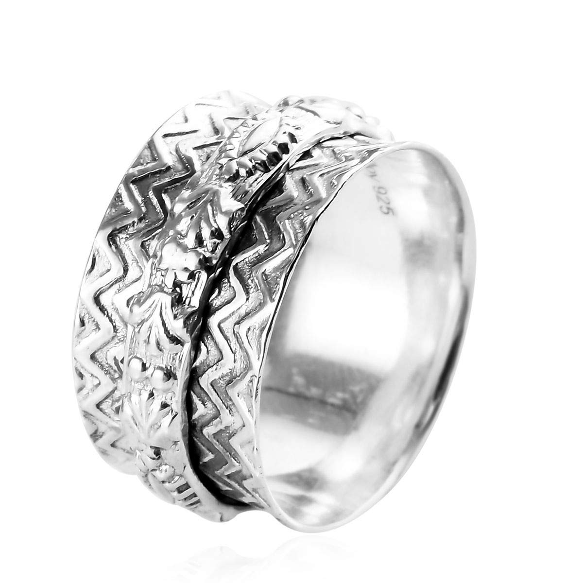 Shop LC Mens Womens Spinner Band Ring 925 Sterling Silver Statement Boho Handmade Stress Relieving Jewelry Gifts - Image 9