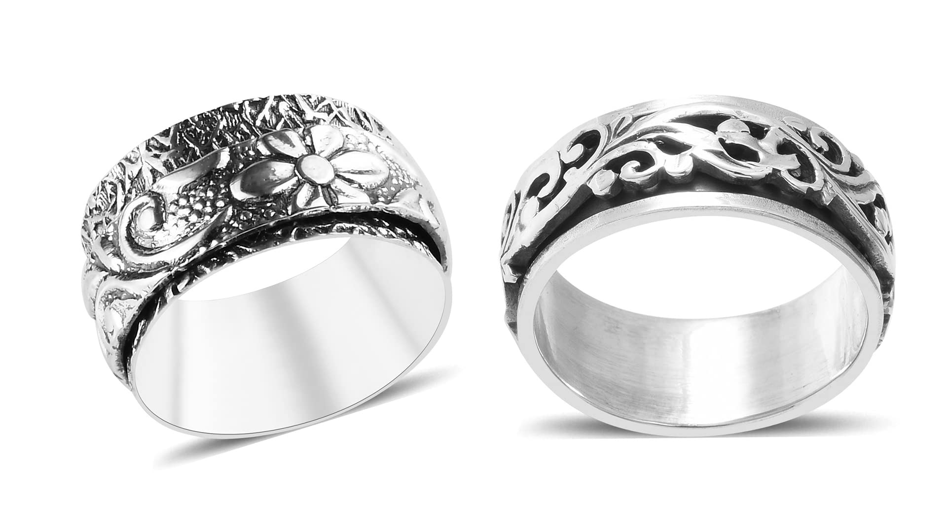 Shop LC Mens Womens Spinner Band Ring 925 Sterling Silver Statement Boho Handmade Stress Relieving Jewelry Gifts