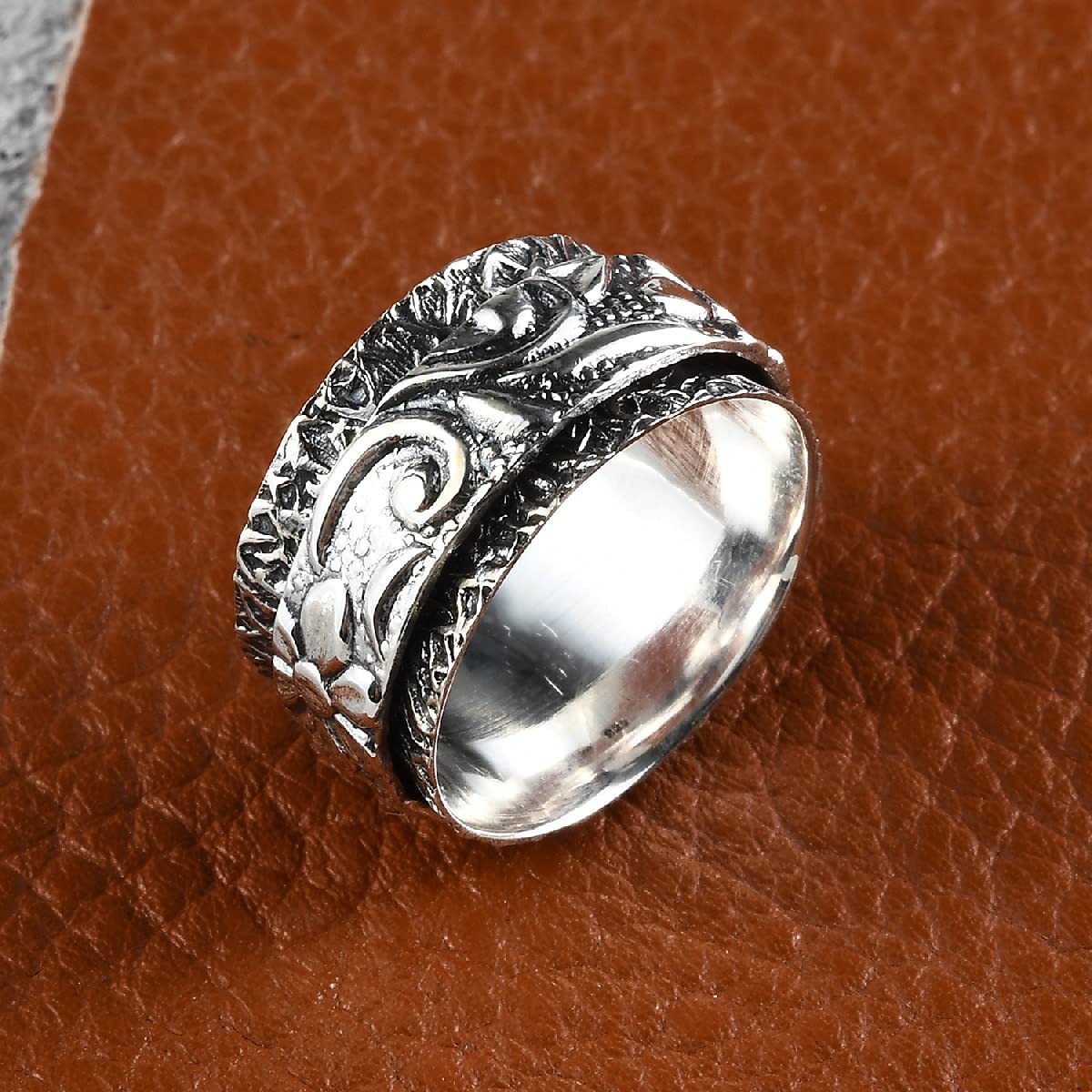 Shop LC Mens Womens Spinner Band Ring 925 Sterling Silver Statement Boho Handmade Stress Relieving Jewelry Gifts - Image 7