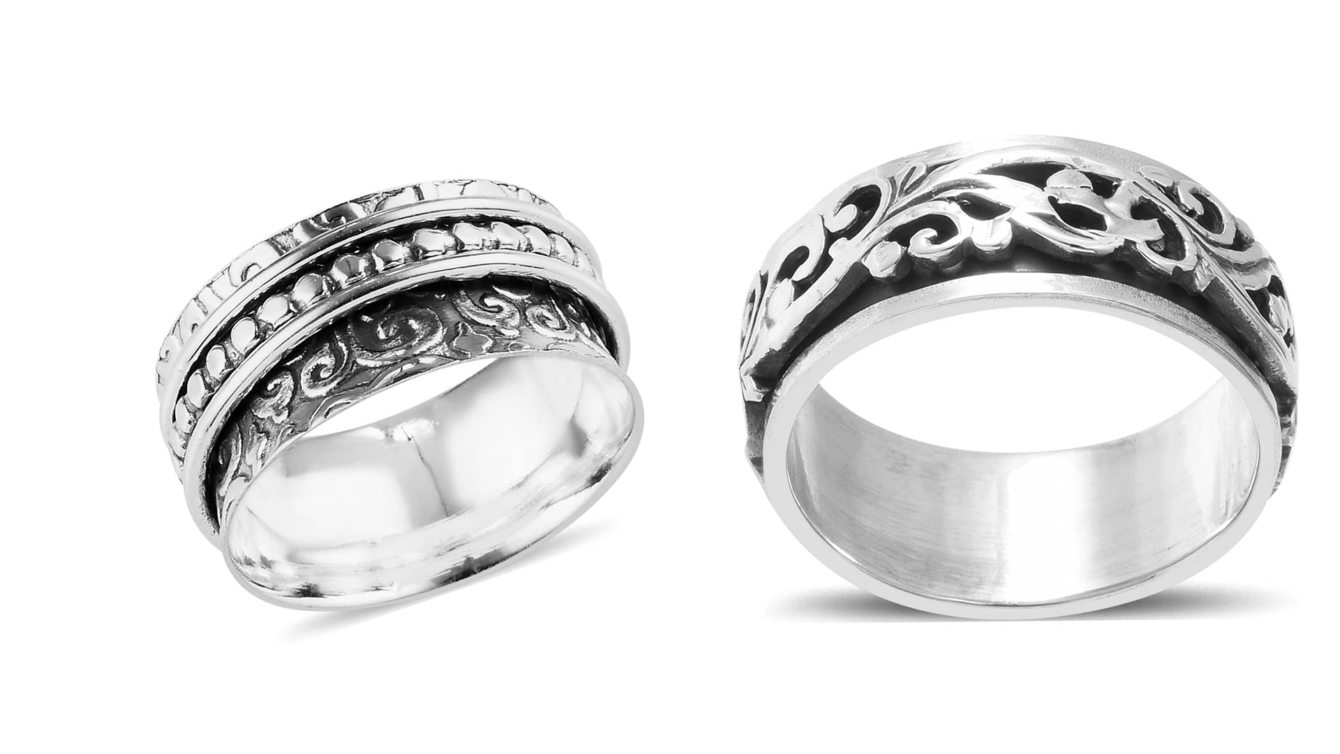 Shop LC Mens Womens Spinner Band Ring 925 Sterling Silver Statement Boho Handmade Stress Relieving Jewelry Gifts