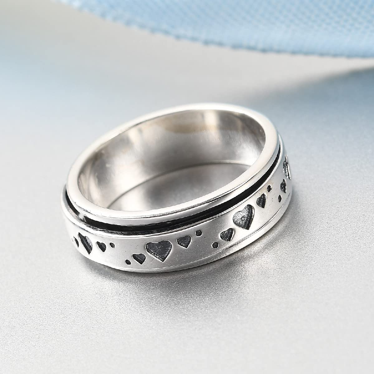 Shop LC Mens Womens Spinner Band Ring 925 Sterling Silver Statement Boho Handmade Stress Relieving Jewelry Gifts Size 9 - Image 3