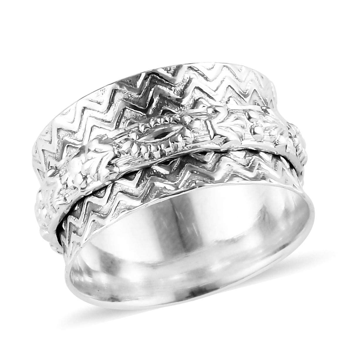 Shop LC Mens Womens Spinner Band Ring 925 Sterling Silver Statement Boho Handmade Stress Relieving Jewelry Gifts Size 10 - Image 2