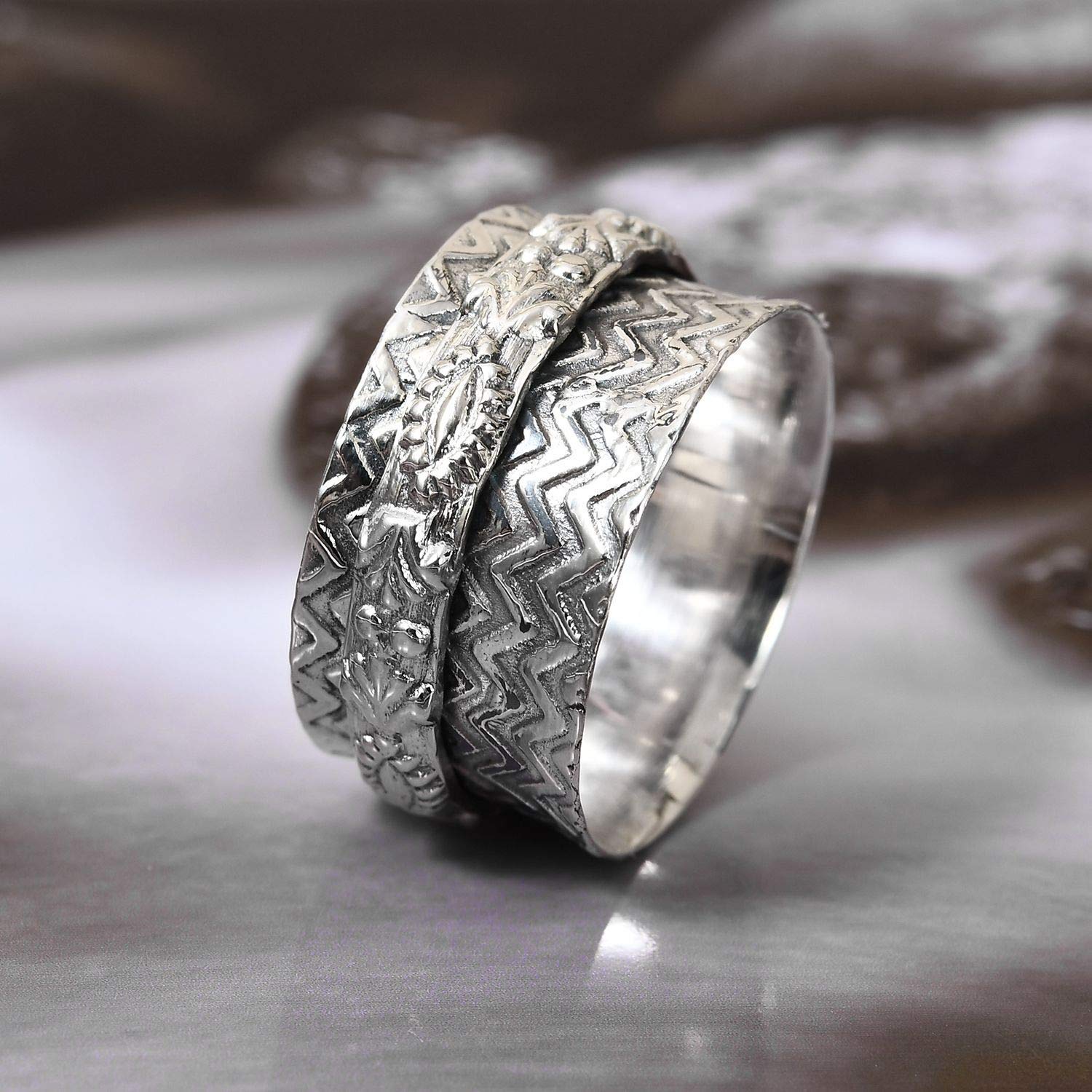 Shop LC Mens Womens Spinner Band Ring 925 Sterling Silver Statement Boho Handmade Stress Relieving Jewelry Gifts Size 10 - Image 3