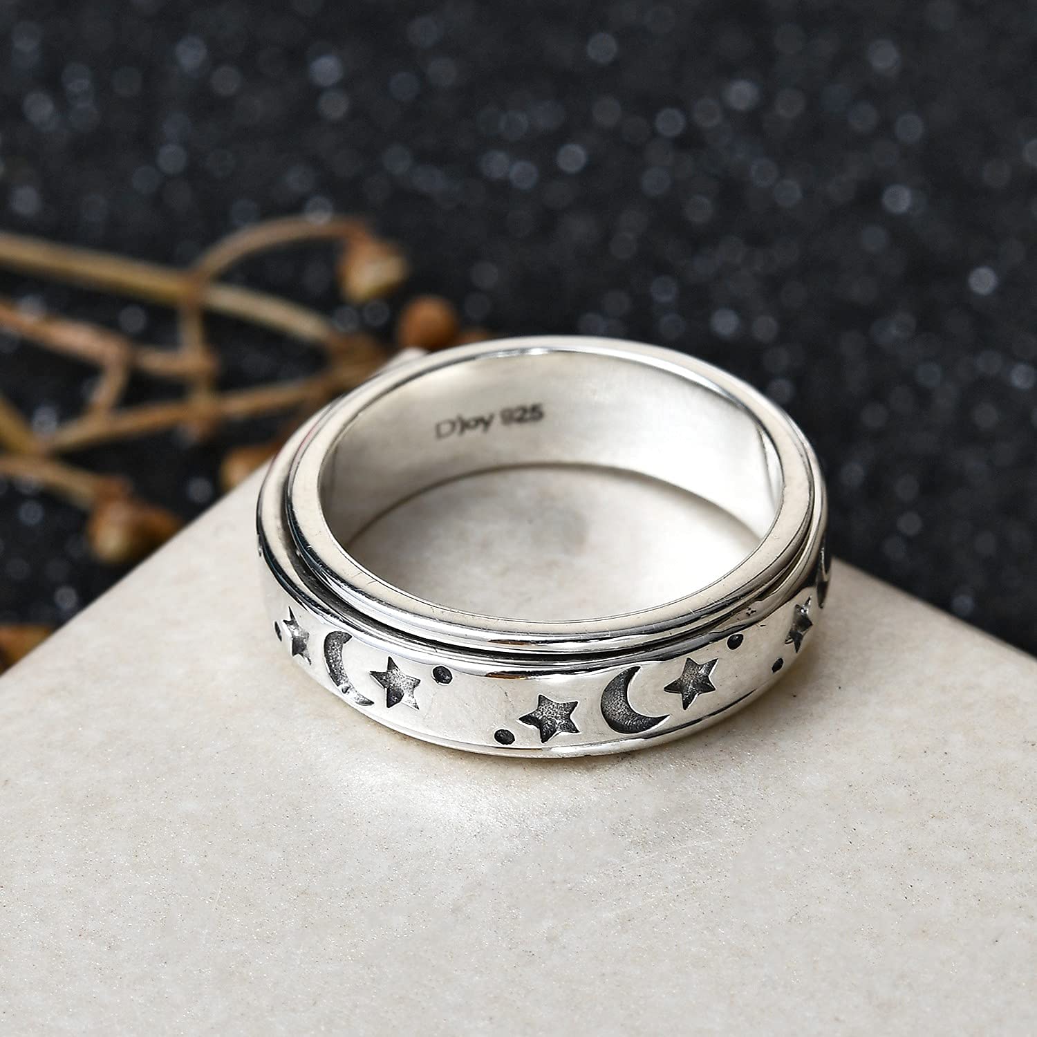 Shop LC Mens Womens Spinner Band Ring 925 Sterling Silver Statement Boho Handmade Jewelry Gifts Stress Relieving Size 10 - Image 5