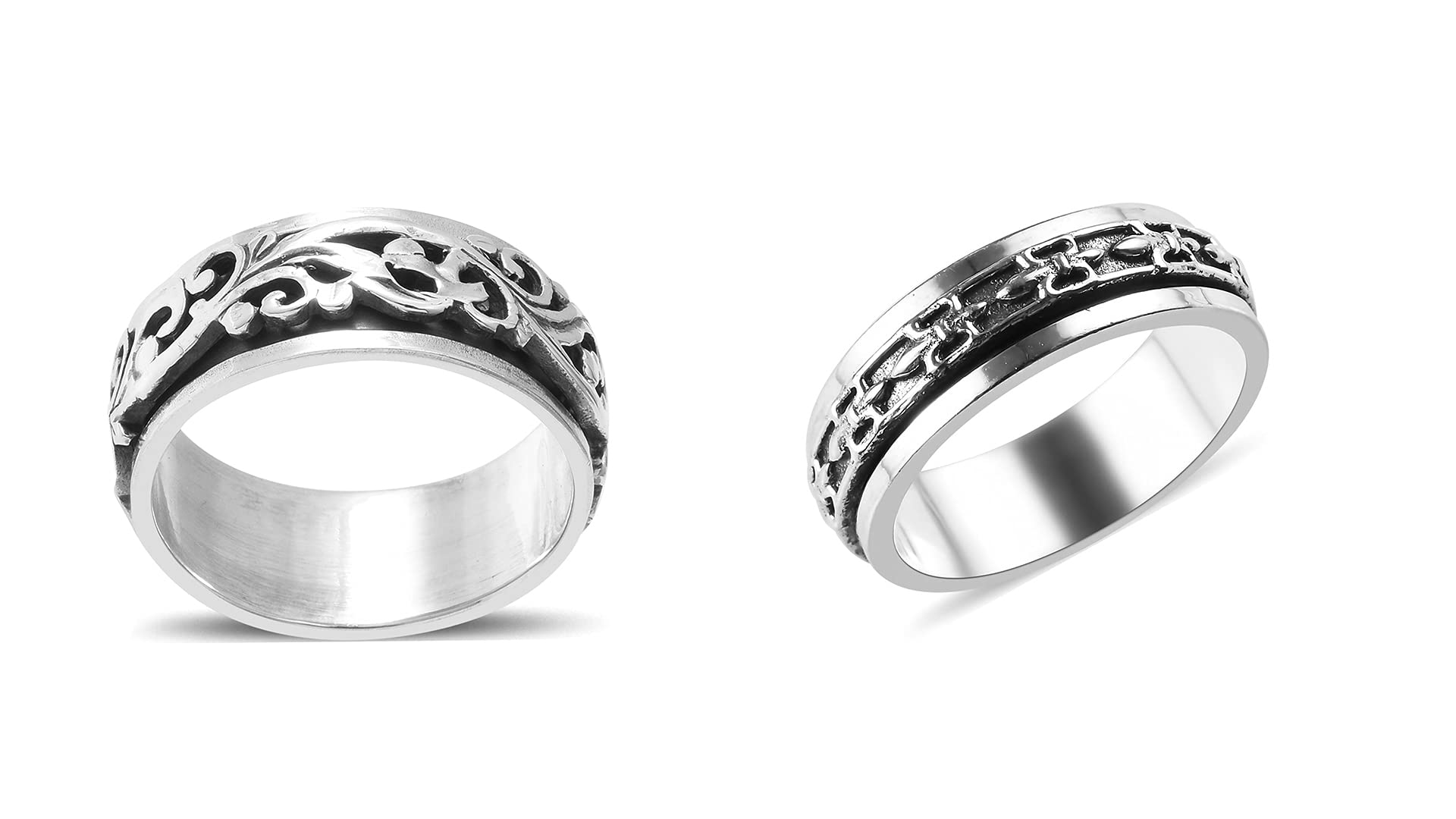 Shop LC Mens Womens Spinner Band Ring 925 Sterling Silver Statement Boho Handmade Jewelry Gifts Stress Relieving Size 10