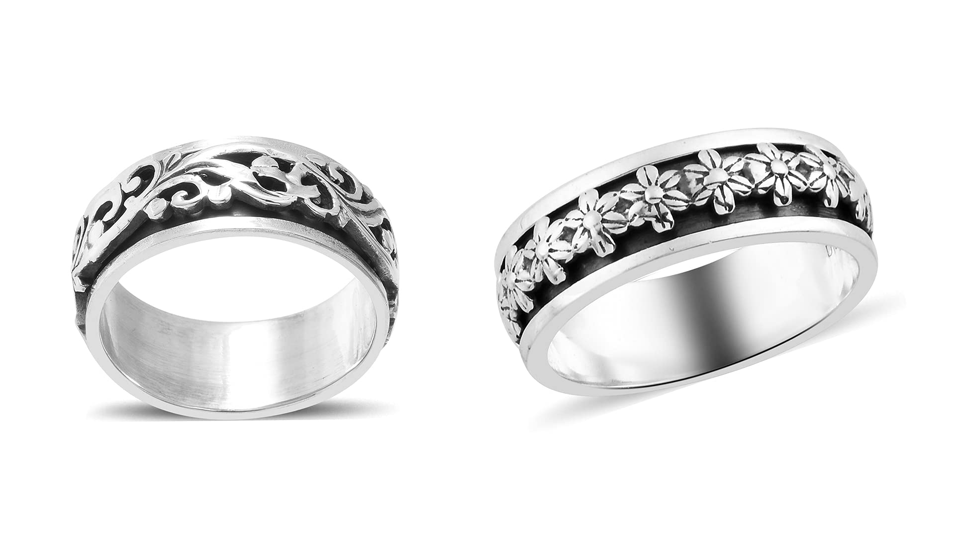 Shop LC Mens Womens Spinner Band Ring 925 Sterling Silver Statement Boho Handmade Jewelry Gifts Stress Relieving Size 10