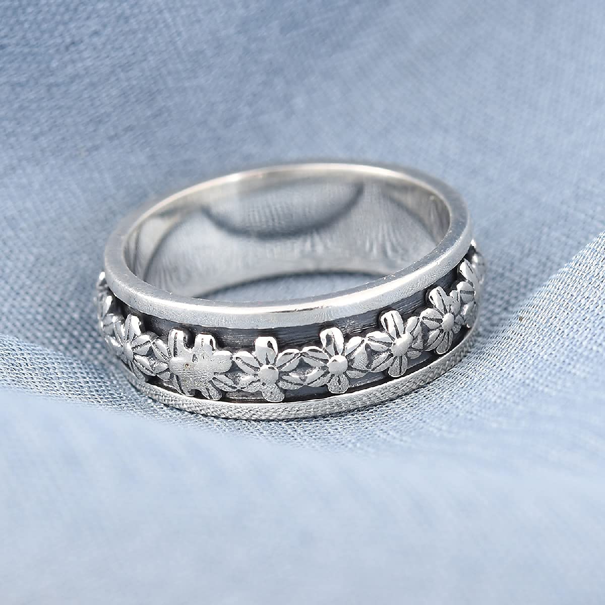 Shop LC Mens Womens Spinner Band Ring 925 Sterling Silver Statement Boho Handmade Jewelry Gifts Stress Relieving Size 10 - Image 3