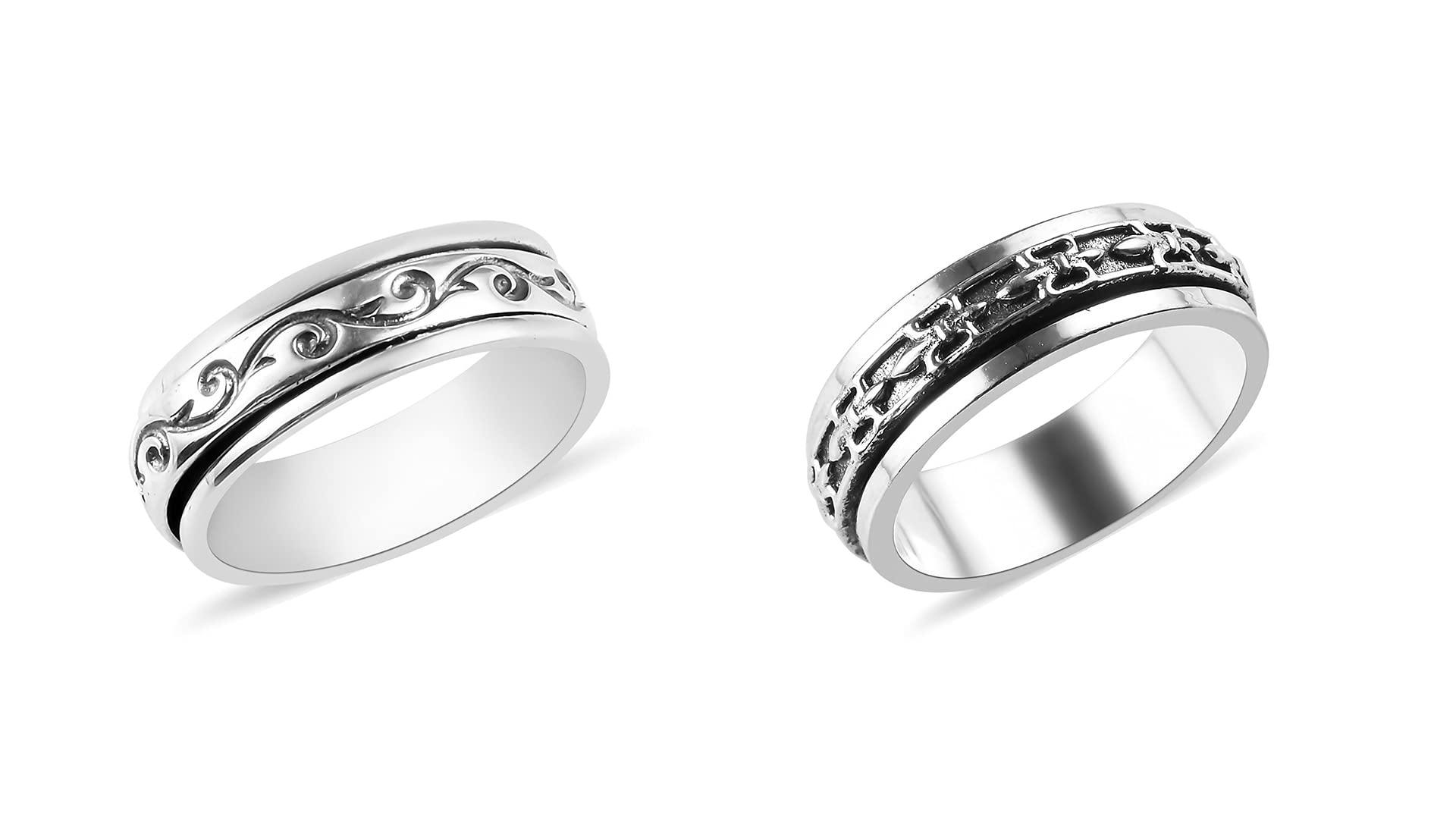 Shop LC Mens Womens Spinner Band Ring 925 Sterling Silver Statement Boho Handmade Jewelry Gifts Stress Relieving Size 10