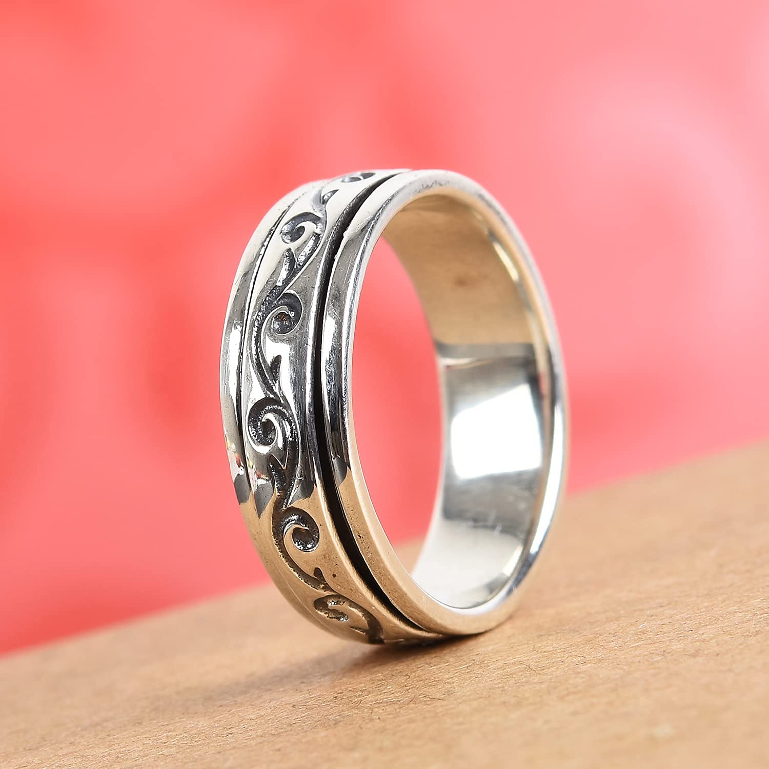 Shop LC Mens Womens Spinner Band Ring 925 Sterling Silver Statement Boho Handmade Jewelry Gifts Stress Relieving Size 10 - Image 3