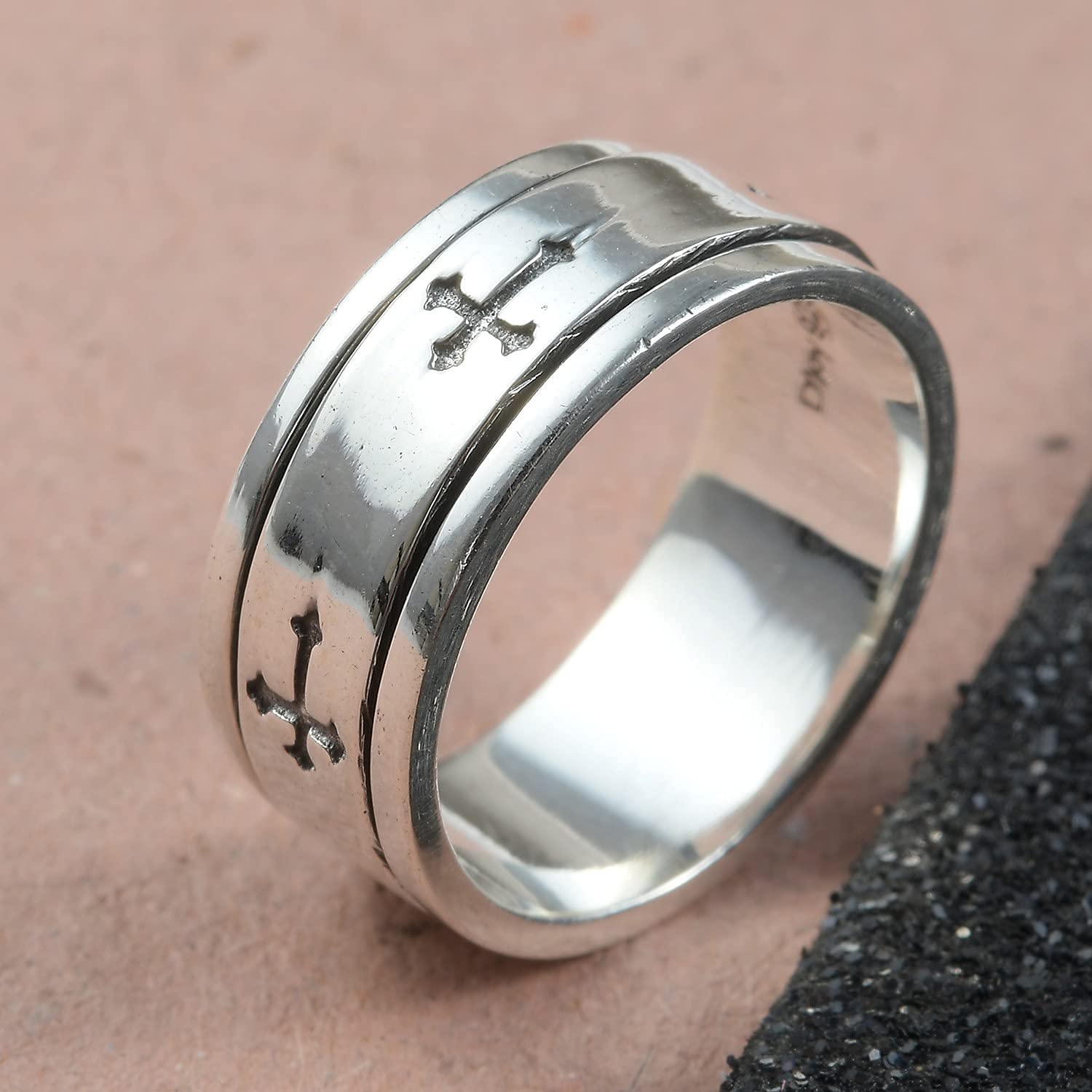 Shop LC Mens Womens Spinner Band Ring 925 Sterling Silver Statement Boho Handmade Jewelry Gifts Stress Relieving Size 10 - Image 3