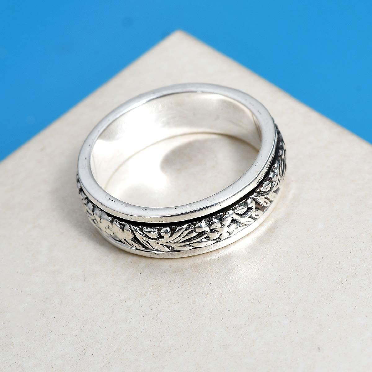 Shop LC Mens Womens Spinner Band Ring 925 Sterling Silver Statement Boho Handmade Stress Relieving Jewelry Gifts - Image 3