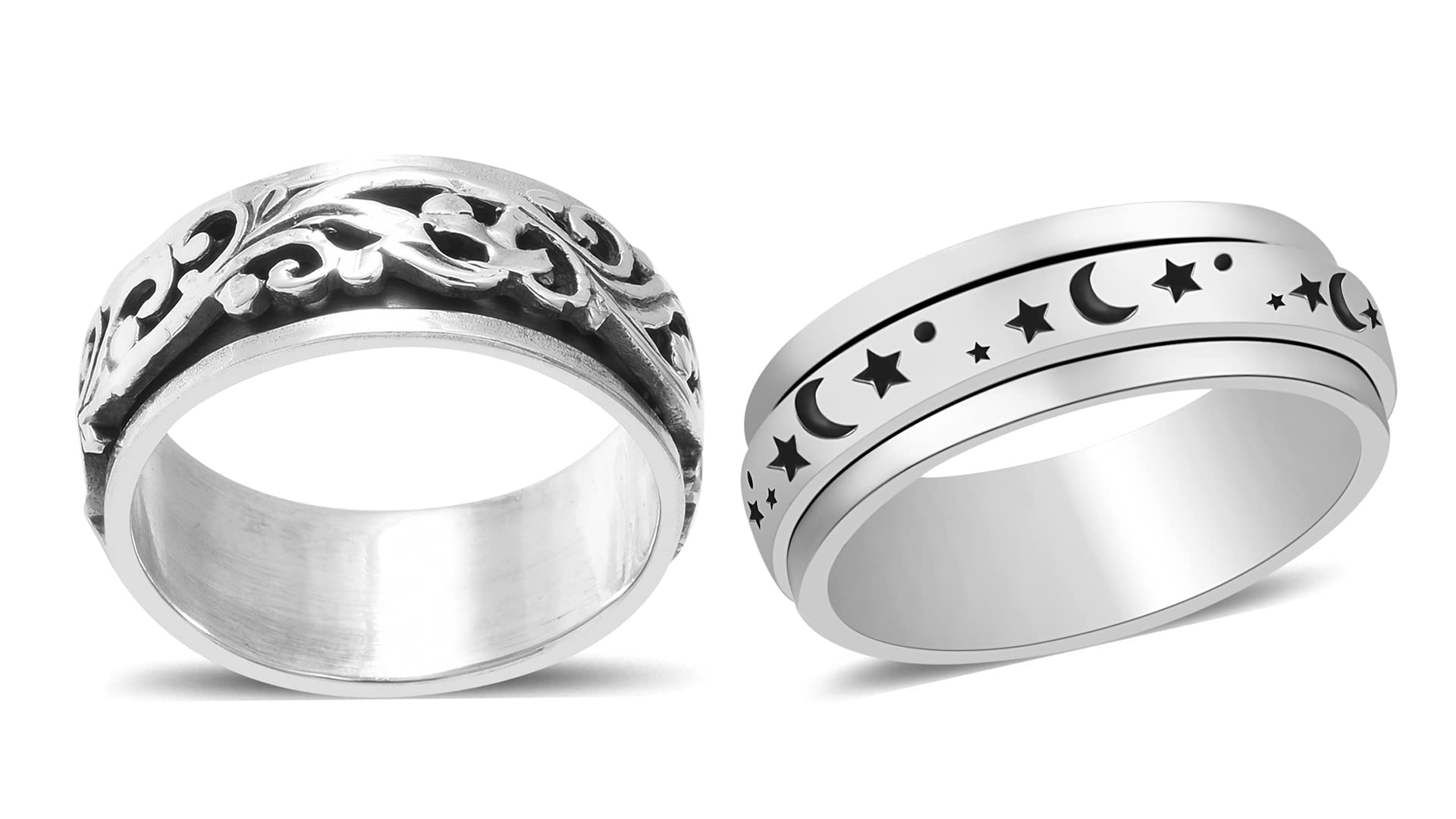 Shop LC Mens Womens Spinner Band Ring 925 Sterling Silver Statement Boho Handmade Stress Relieving Jewelry Gifts