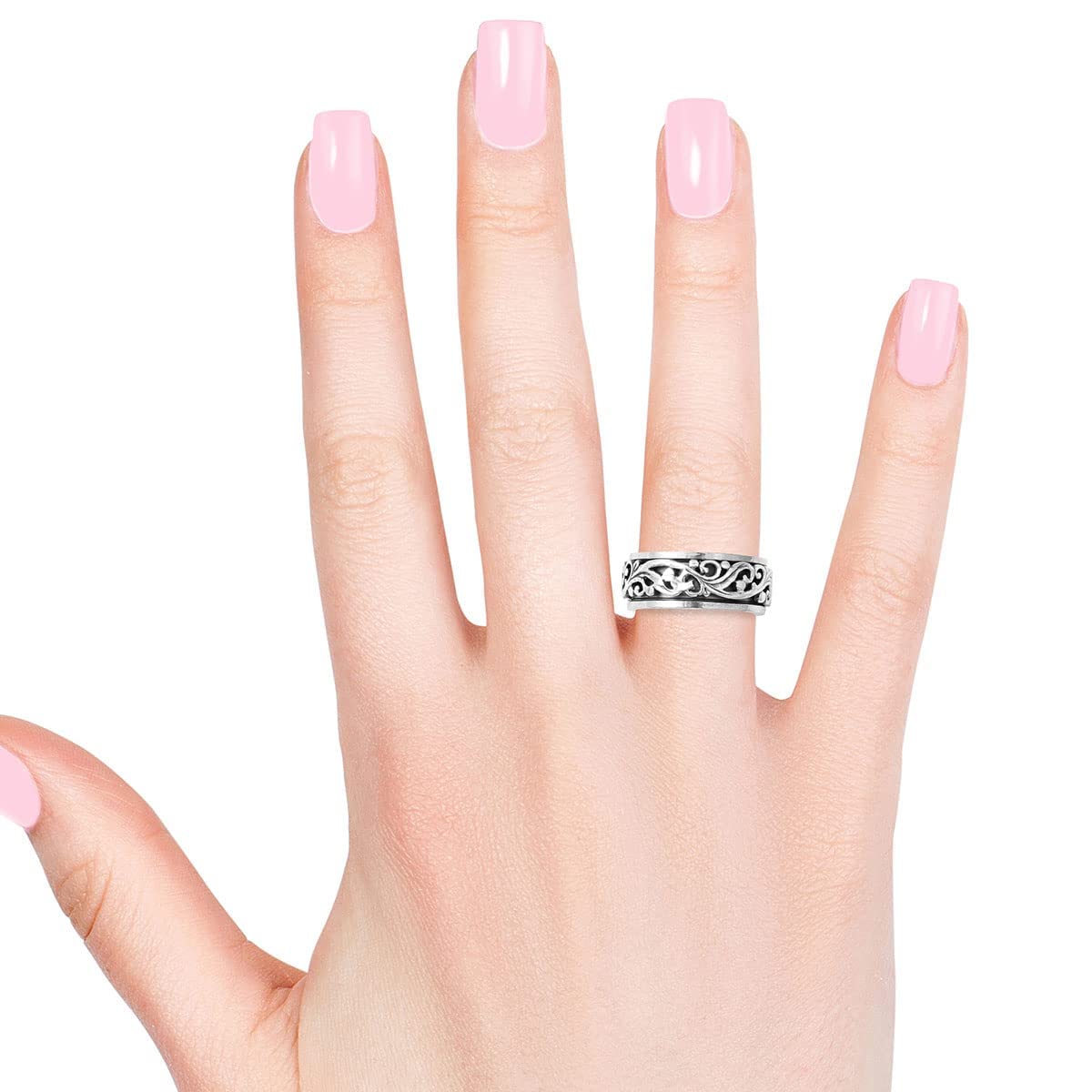 Shop LC Mens Womens Spinner Band Ring 925 Sterling Silver Statement Boho Handmade Stress Relieving Jewelry Gifts - Image 3