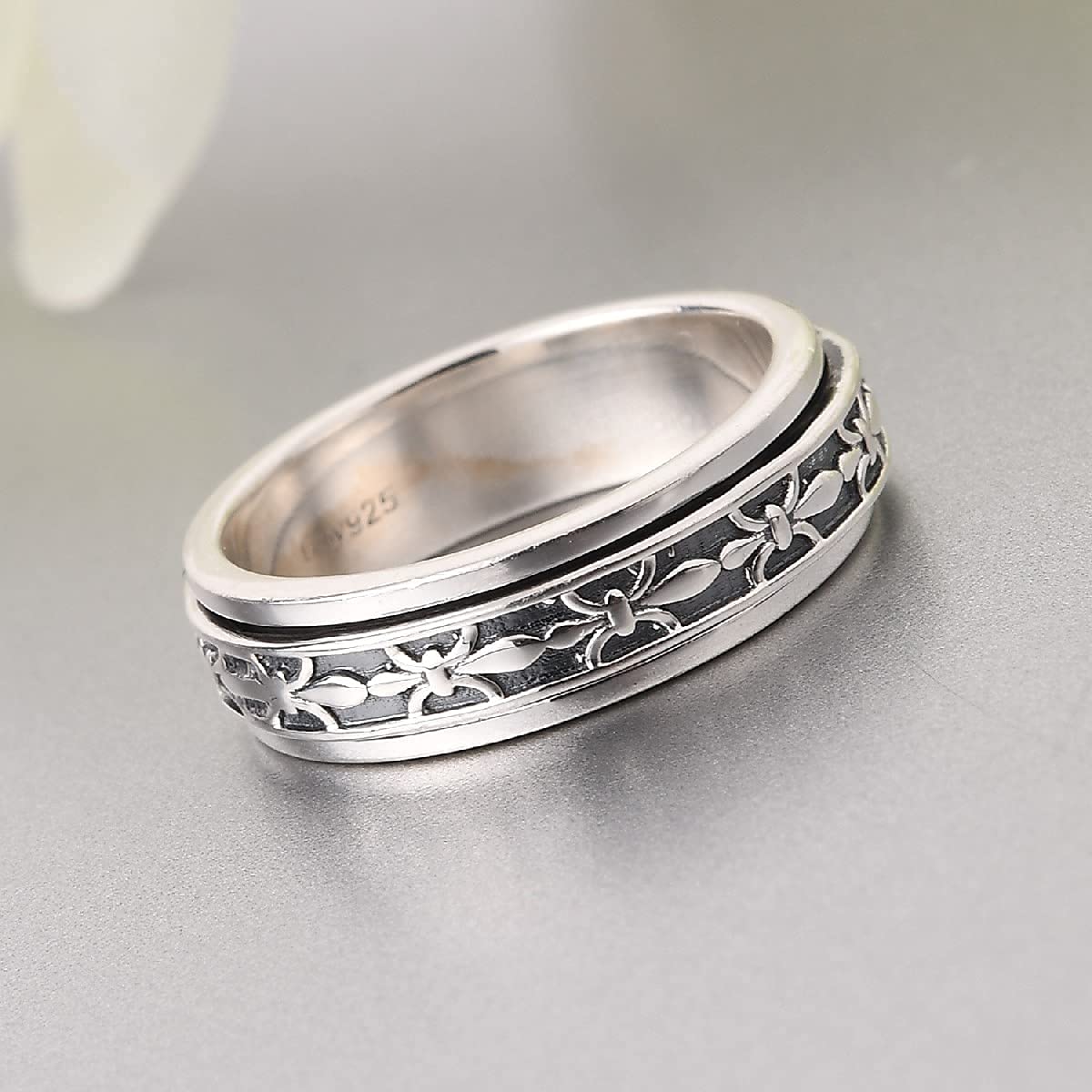 Shop LC Mens Womens Spinner Band Ring 925 Sterling Silver Statement Boho Handmade Stress Relieving Jewelry Gifts - Image 3