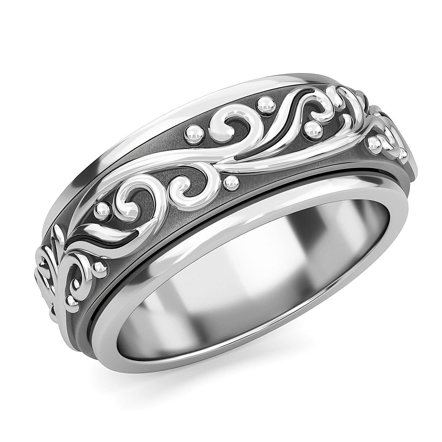 Shop LC Mens Womens Spinner Band Ring 925 Sterling Silver Statement Boho Handmade Stress Relieving Jewelry Gifts Size 7 - Image 2