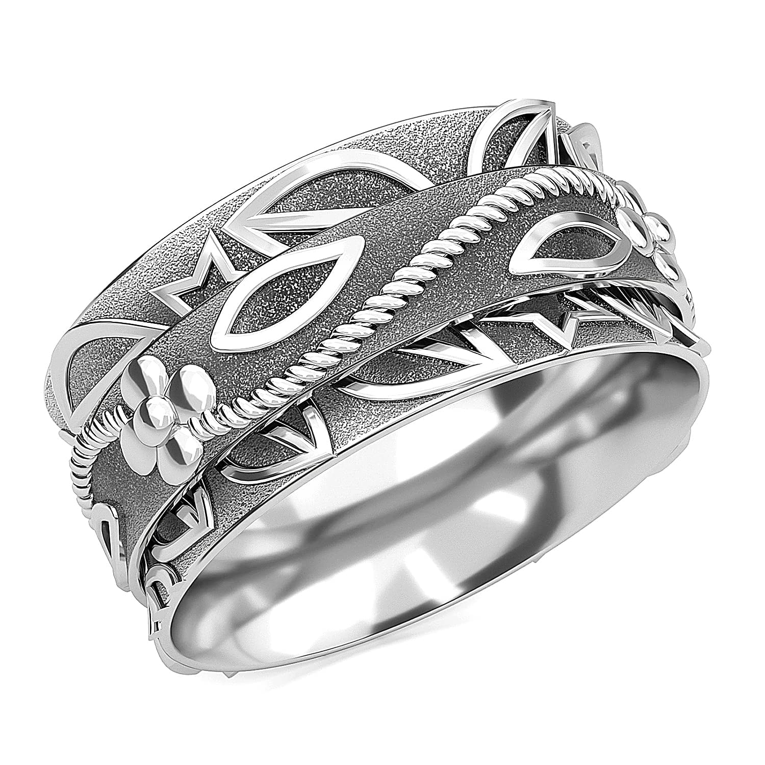 Shop LC Mens Womens Spinner Band Ring 925 Sterling Silver Statement Boho Handmade Stress Relieving Jewelry Gifts Size 7 - Image 6