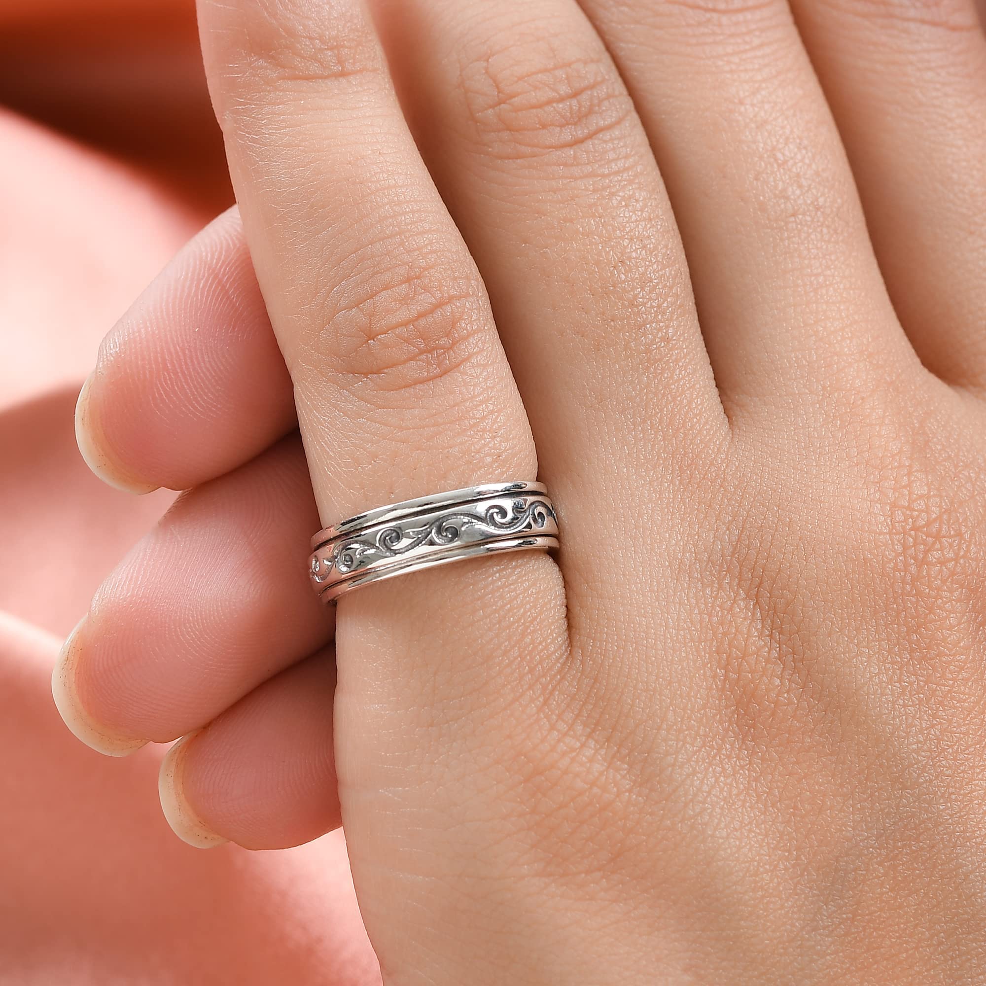 Shop LC 925 Sterling Silver Spinner Ring Boho Handmade Stress Anxiety Relieving Meditation Oxidized Tribal Unique Jewelry Gifts for Women Men - Image 8