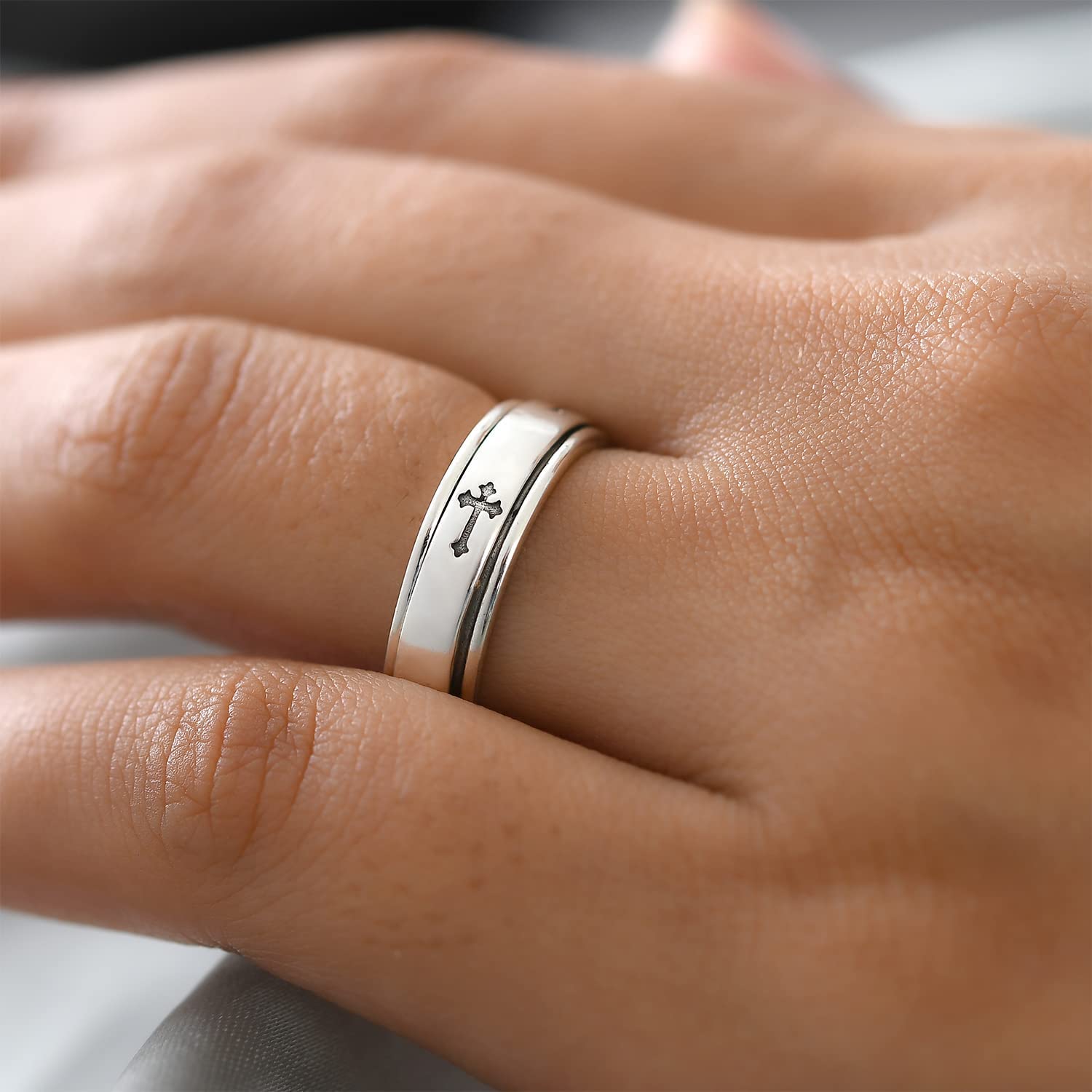 Shop LC Mens Womens Cross Prayer Spinner Band Ring 925 Sterling Silver Statement Boho Handmade Stress Relieving Jewelry Gifts - Image 7