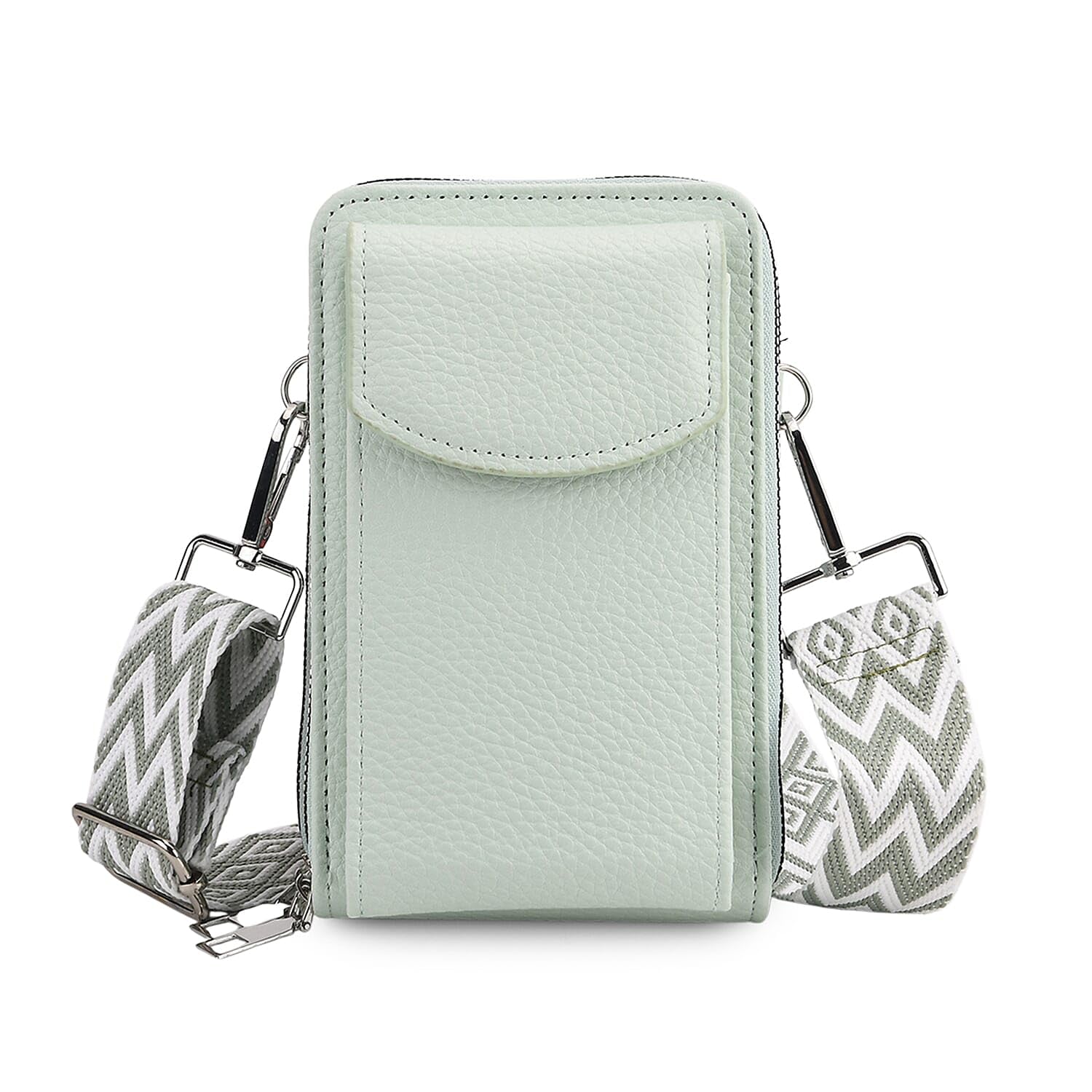 Shop LC Mint Green Litchi Embossed Faux Leather Crossbody Bag with Woven Shoulder Strap