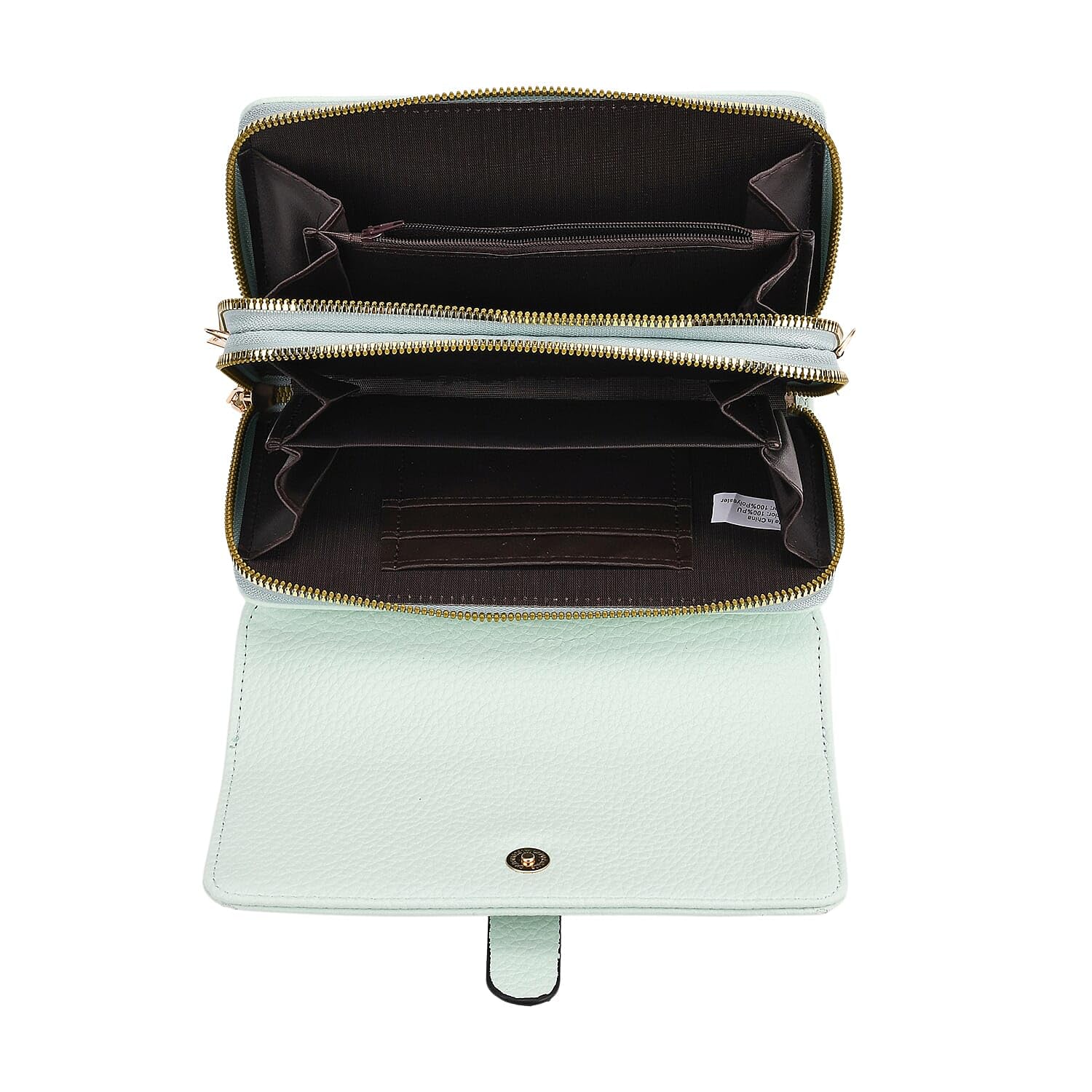 Shop LC Mint Green Solid Faux Leather Crossbody Wallet with Shoulder Strap - Image 5